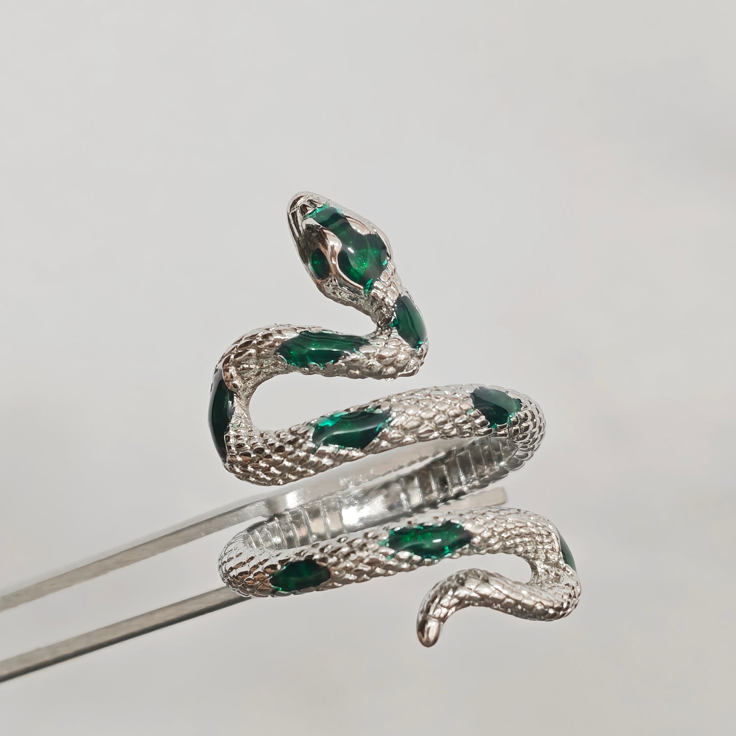 Coiled Snake Ring detail view 14, dark finish gothic dark aesthetic