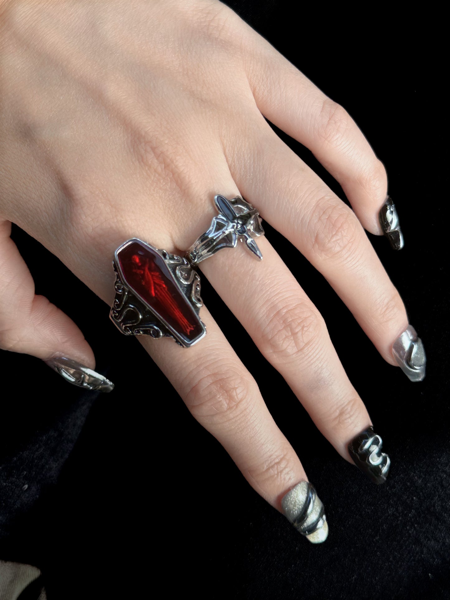 Gothic Romance Aesthetic Ring Collection side view detail, gothic dark aesthetic