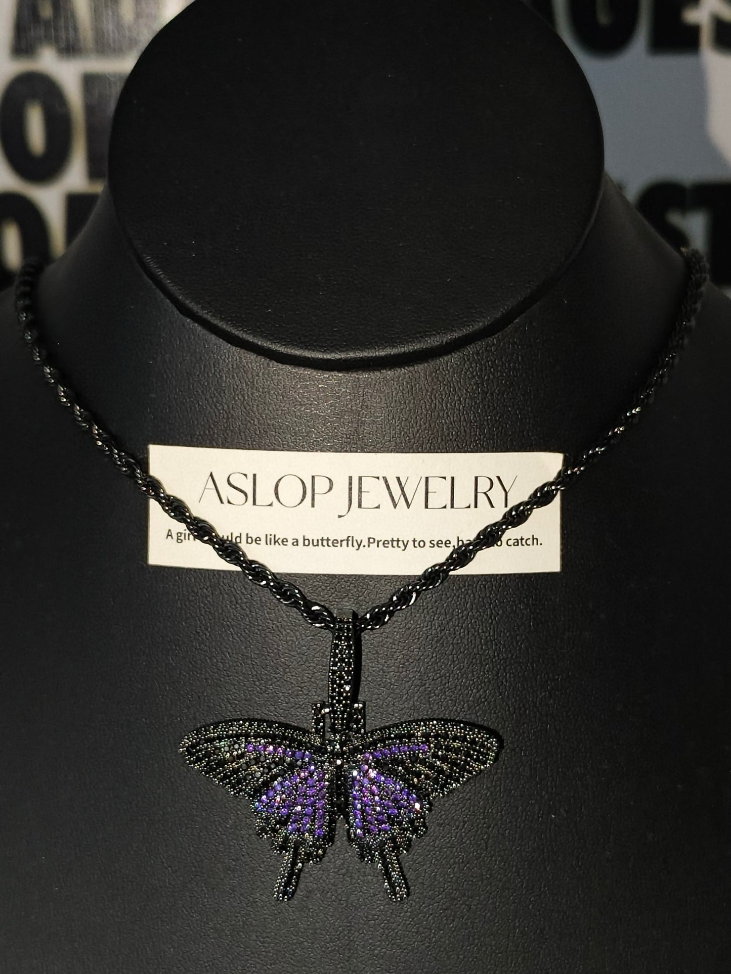 ASLOP TREASURE Purple Crystal Butterfly Necklace – product photo