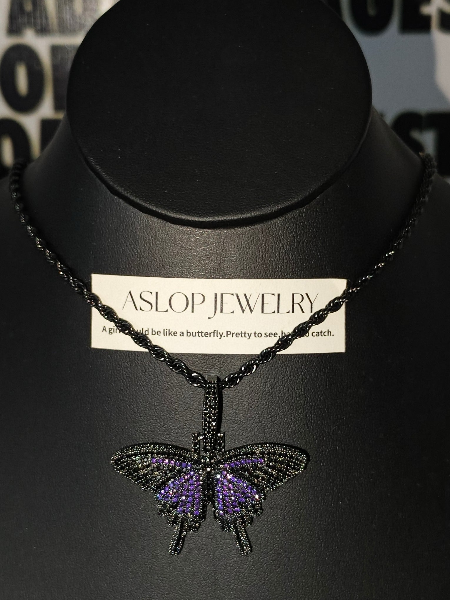 ASLOP TREASURE Purple Crystal Butterfly Necklace – product photo
