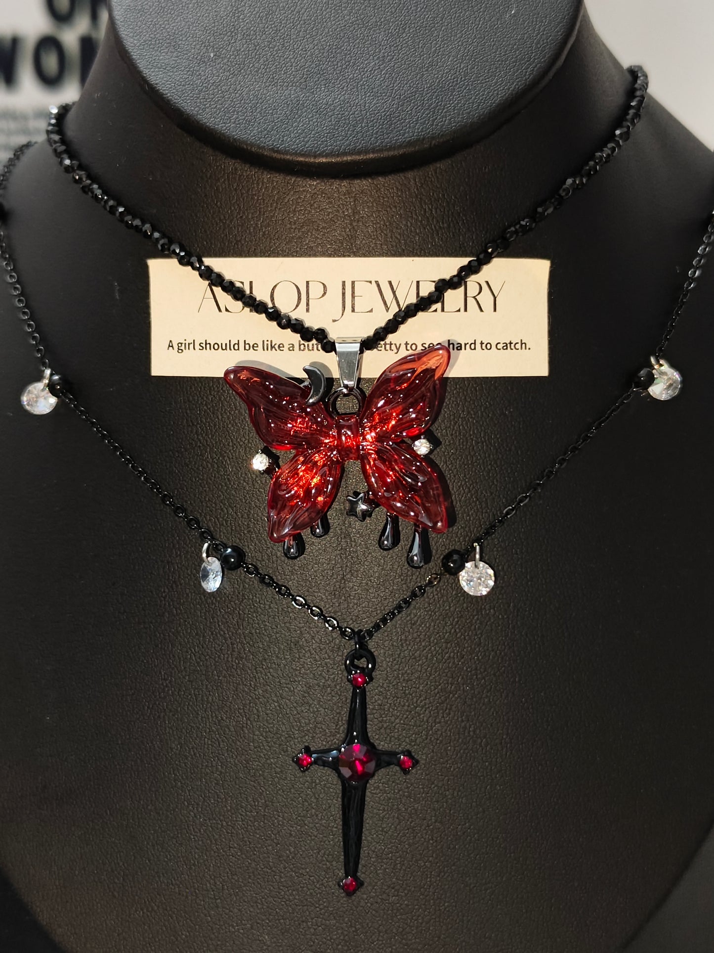 ASLOP TREASURE Gothic Butterfly & Cross Layered Necklace – detail photo 2