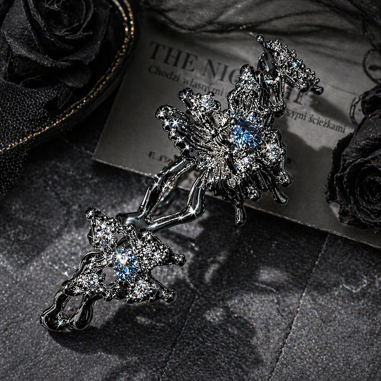 Gothic Butterfly Bracelet worn on wrist, dark moody background – Aslop Treasure