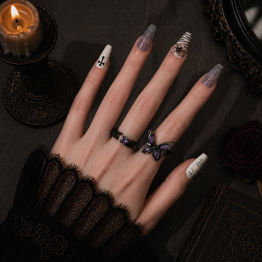 Gothic Purple Butterfly Adjustable Ring worn on finger, dark moody background – Aslop Treasure
