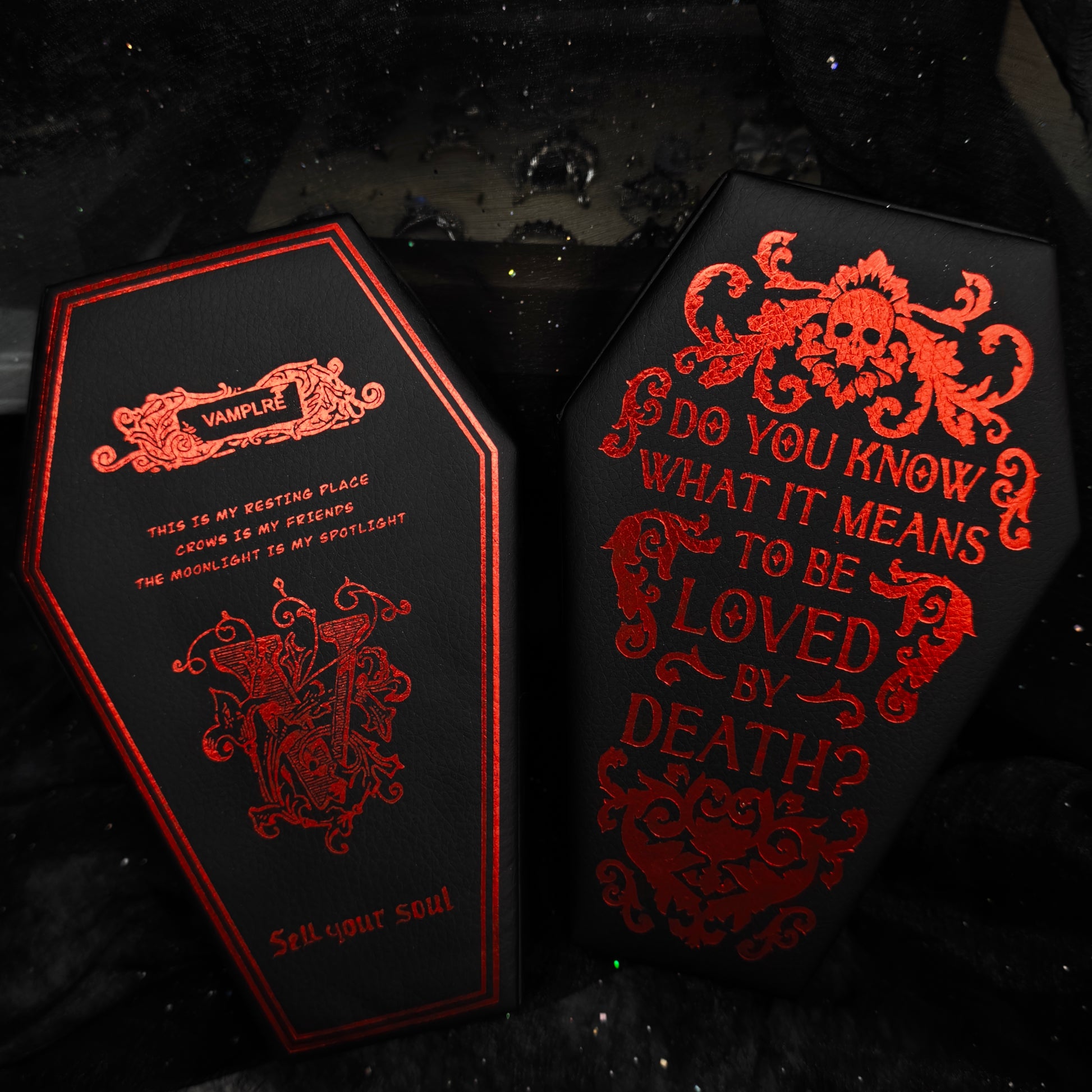 Two black gothic coffin jewelry boxes 
