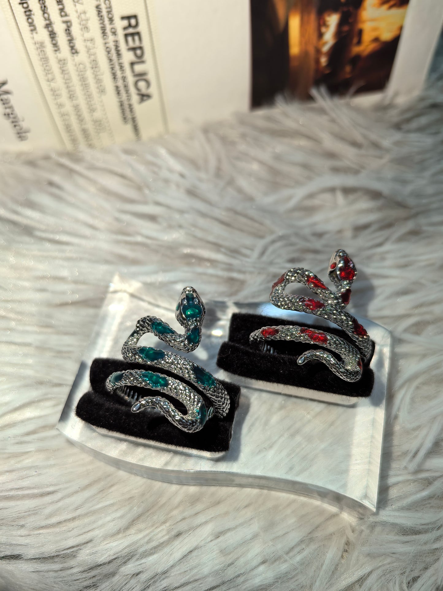 Gothic Snake Ring & Band Set detail view 11, dark finish gothic dark aesthetic