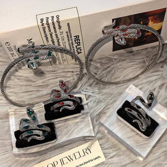 Gothic Snake Ring & Band Set | Serpent Jewelry | Adjustable