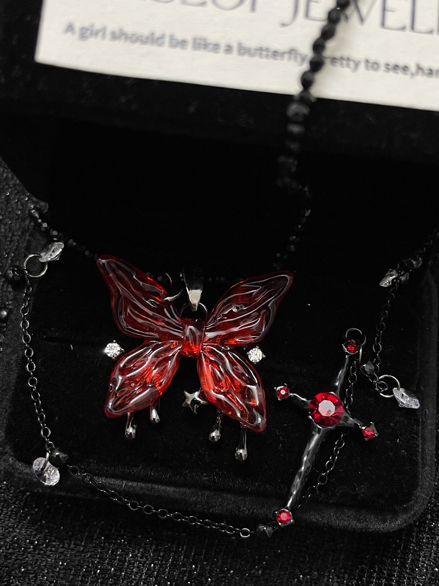 ASLOP TREASURE Gothic Butterfly & Cross Layered Necklace – detail photo 5