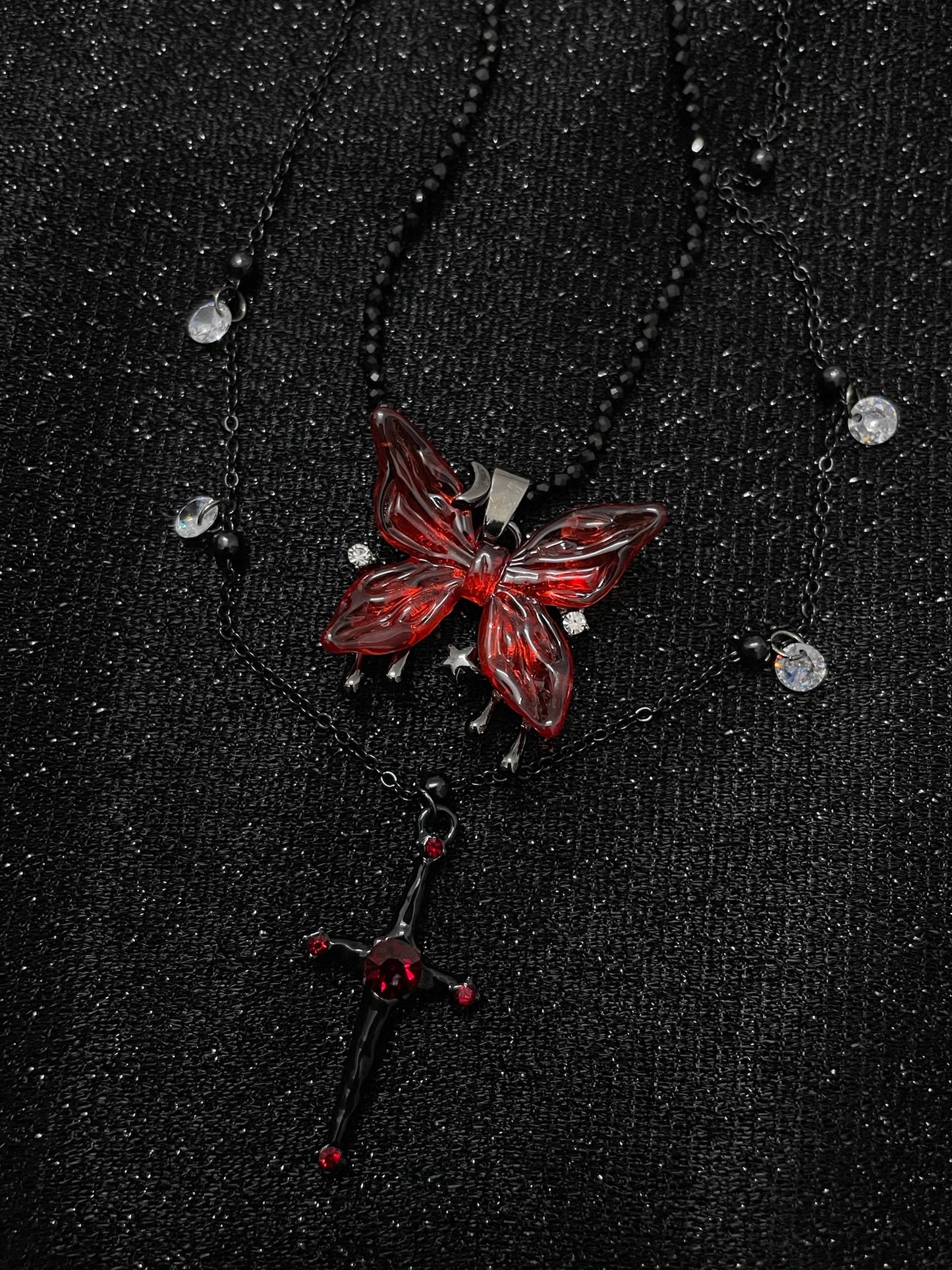 ASLOP TREASURE Gothic Butterfly & Cross Layered Necklace – product photo