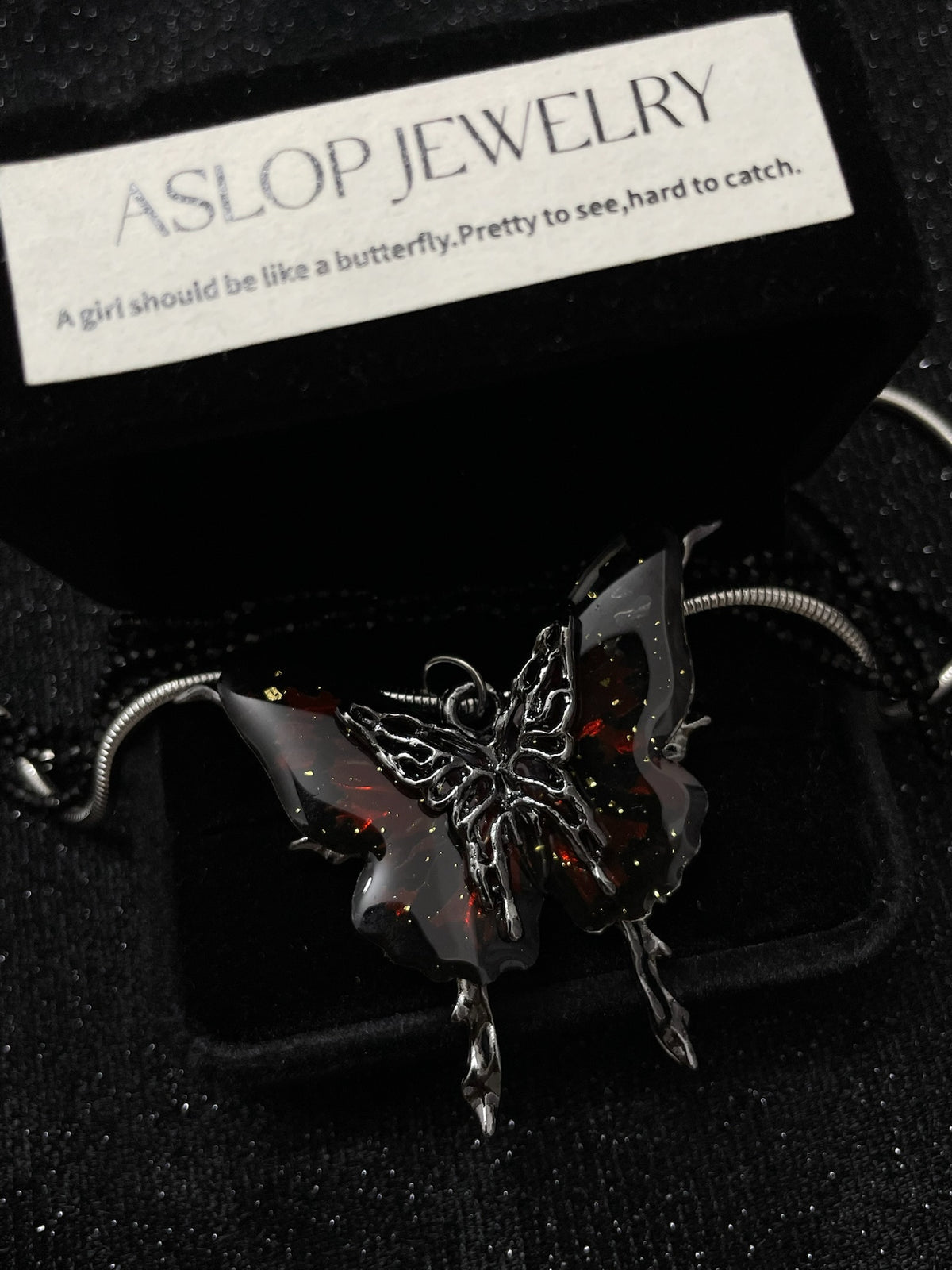ASLOP TREASURE Blood Butterfly Necklace – additional necklace product photo in gift box