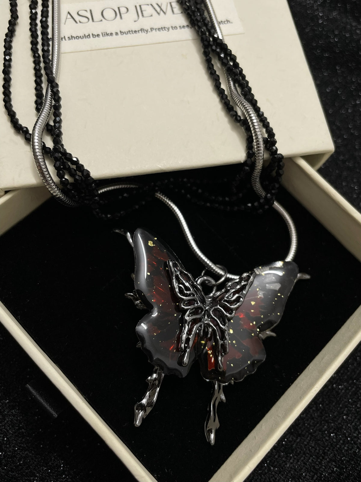 ASLOP TREASURE Blood Butterfly Necklace – necklace product photo in gift box