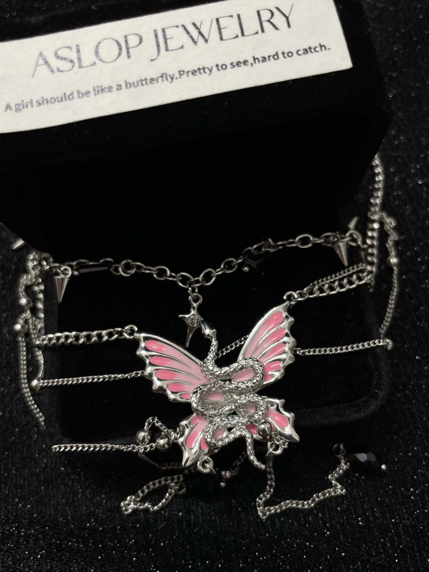 ASLOP TREASURE Pink Butterfly & Snake Necklace – detail photo 3