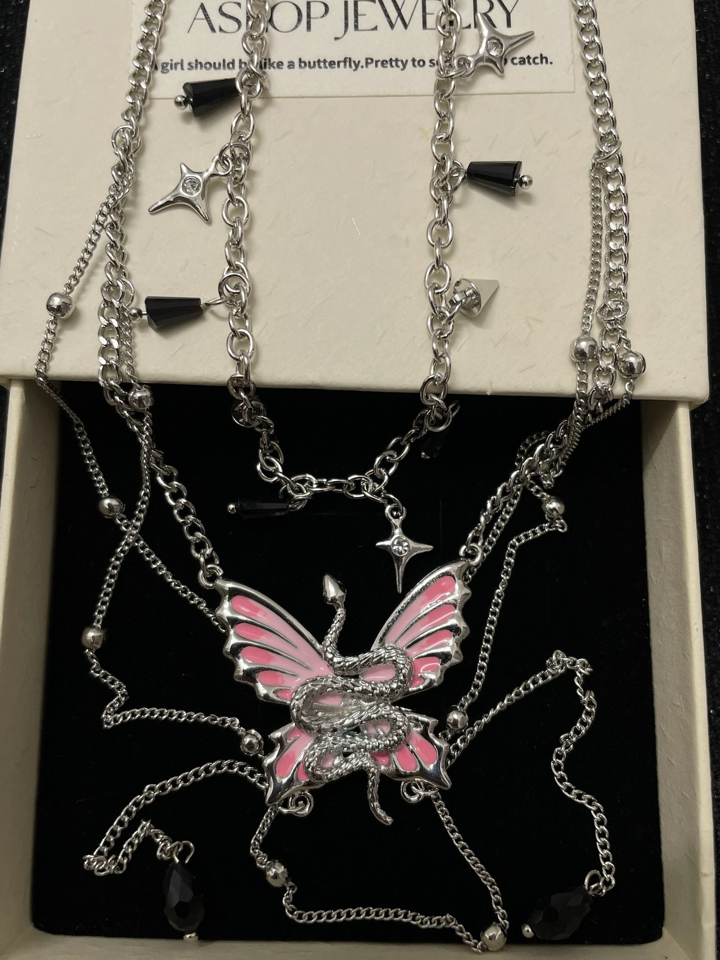 ASLOP TREASURE Pink Butterfly & Snake Necklace – detail photo 4