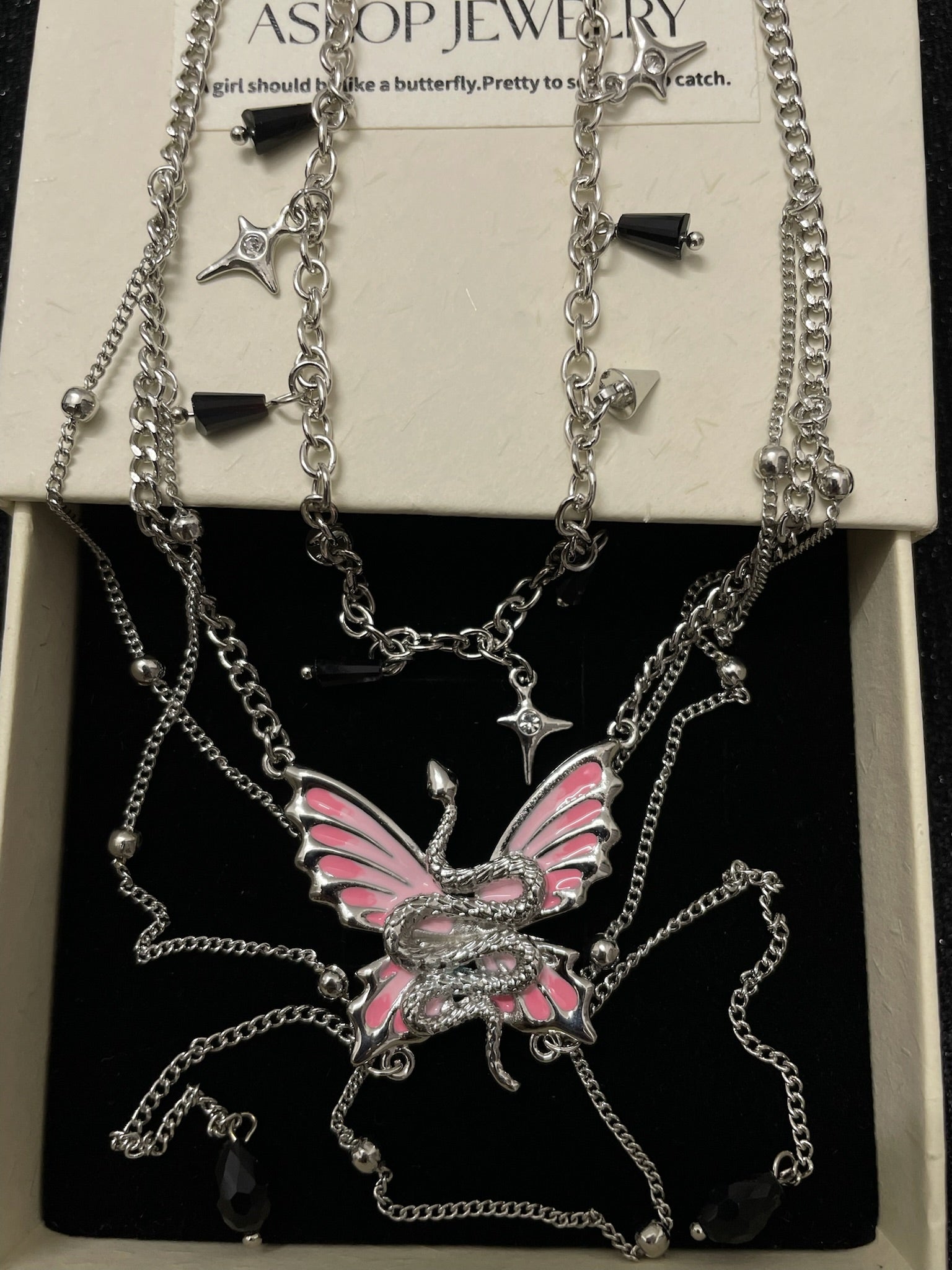 ASLOP TREASURE Pink Butterfly & Snake Necklace – detail photo 4