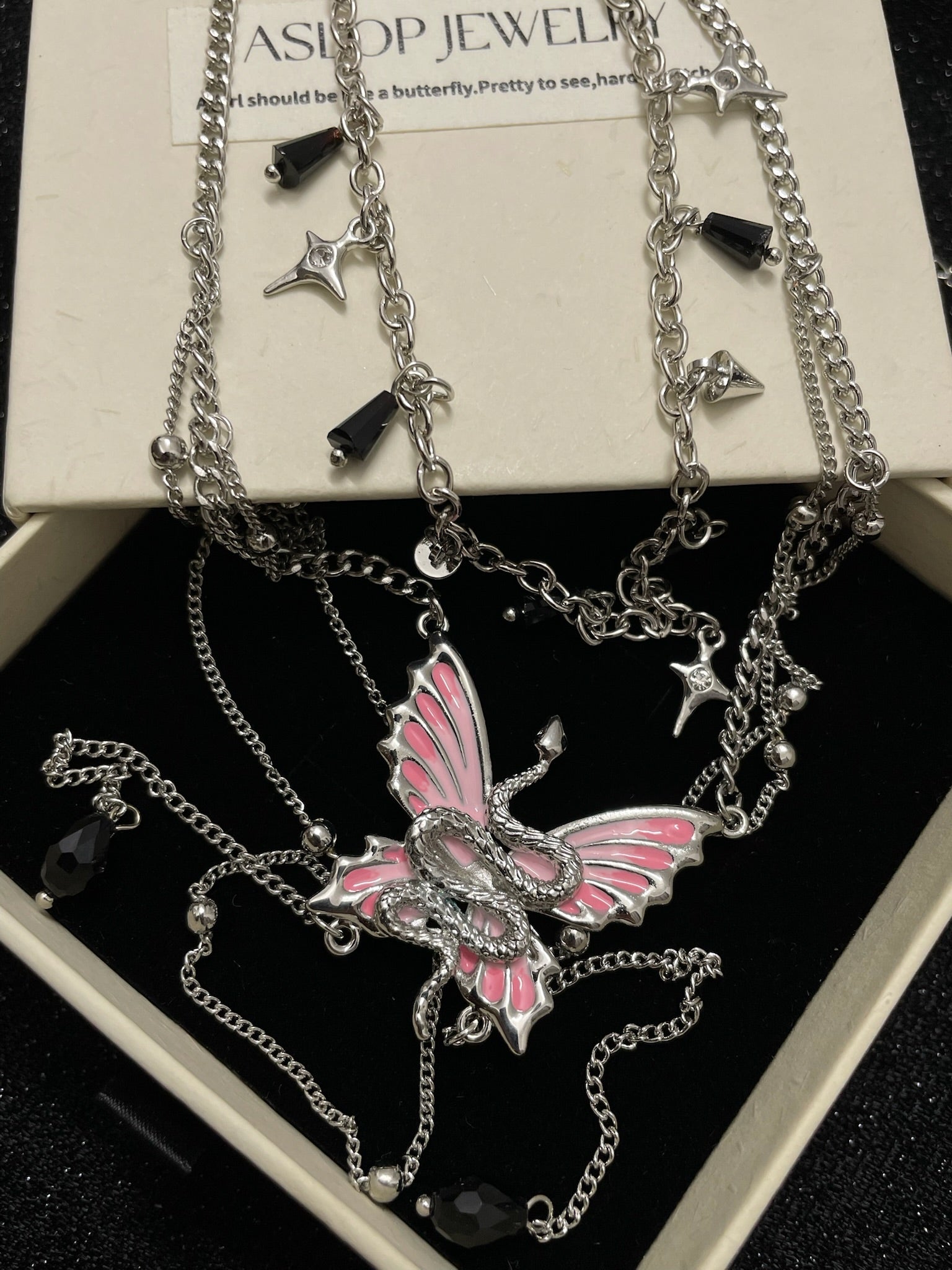 ASLOP TREASURE Pink Butterfly & Snake Necklace – detail photo 7