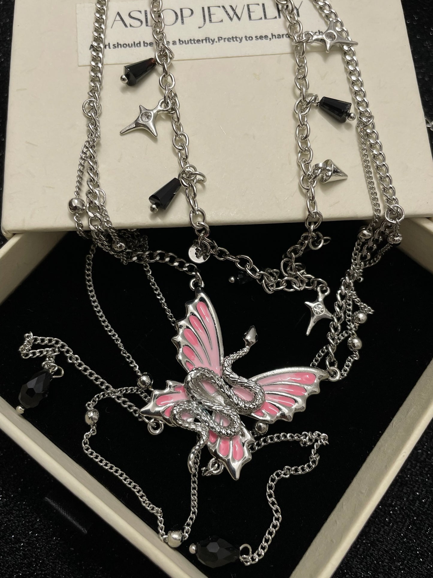 ASLOP TREASURE Pink Butterfly & Snake Necklace – detail photo 6