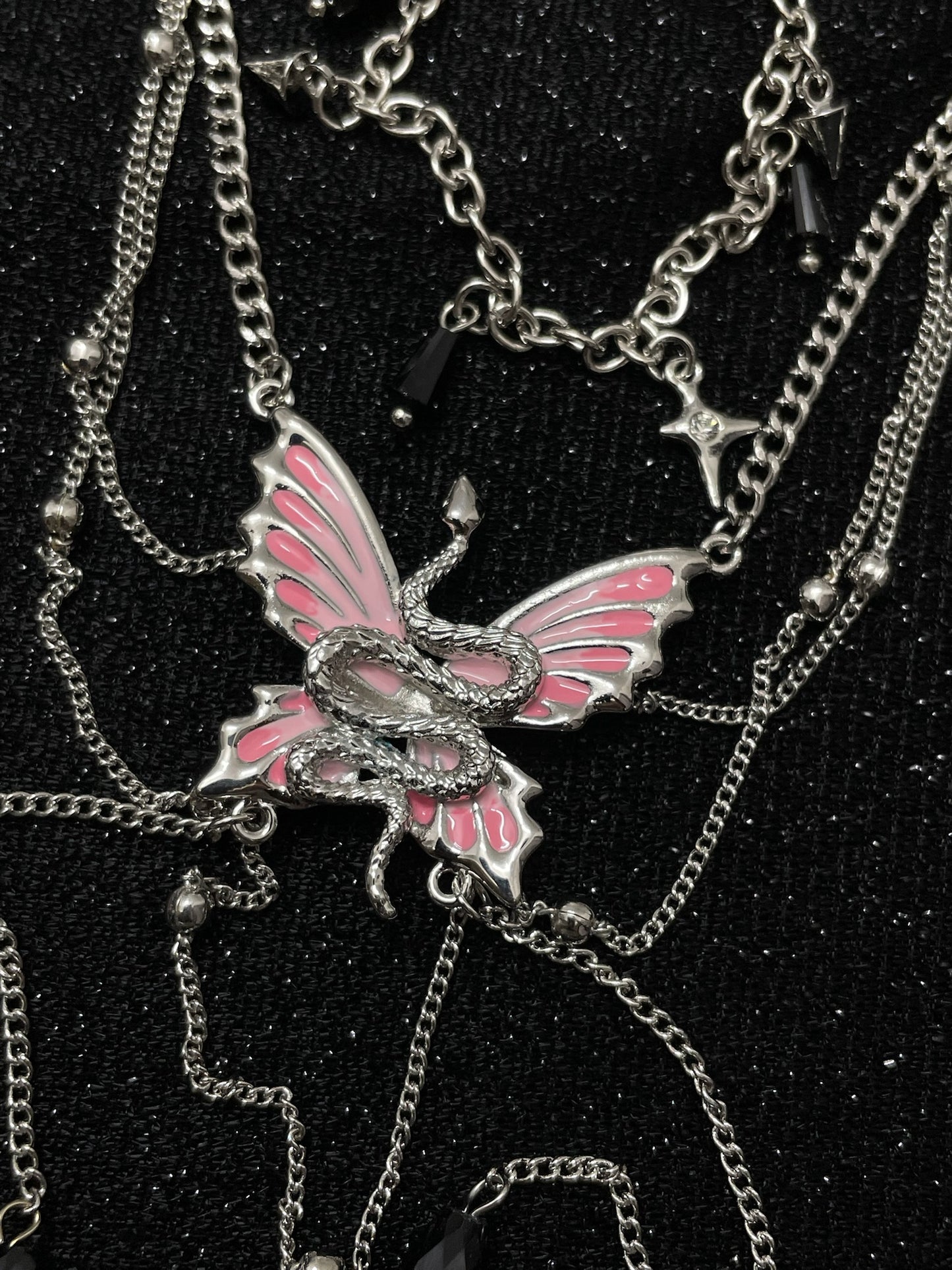 ASLOP TREASURE Pink Butterfly & Snake Necklace – detail photo 8