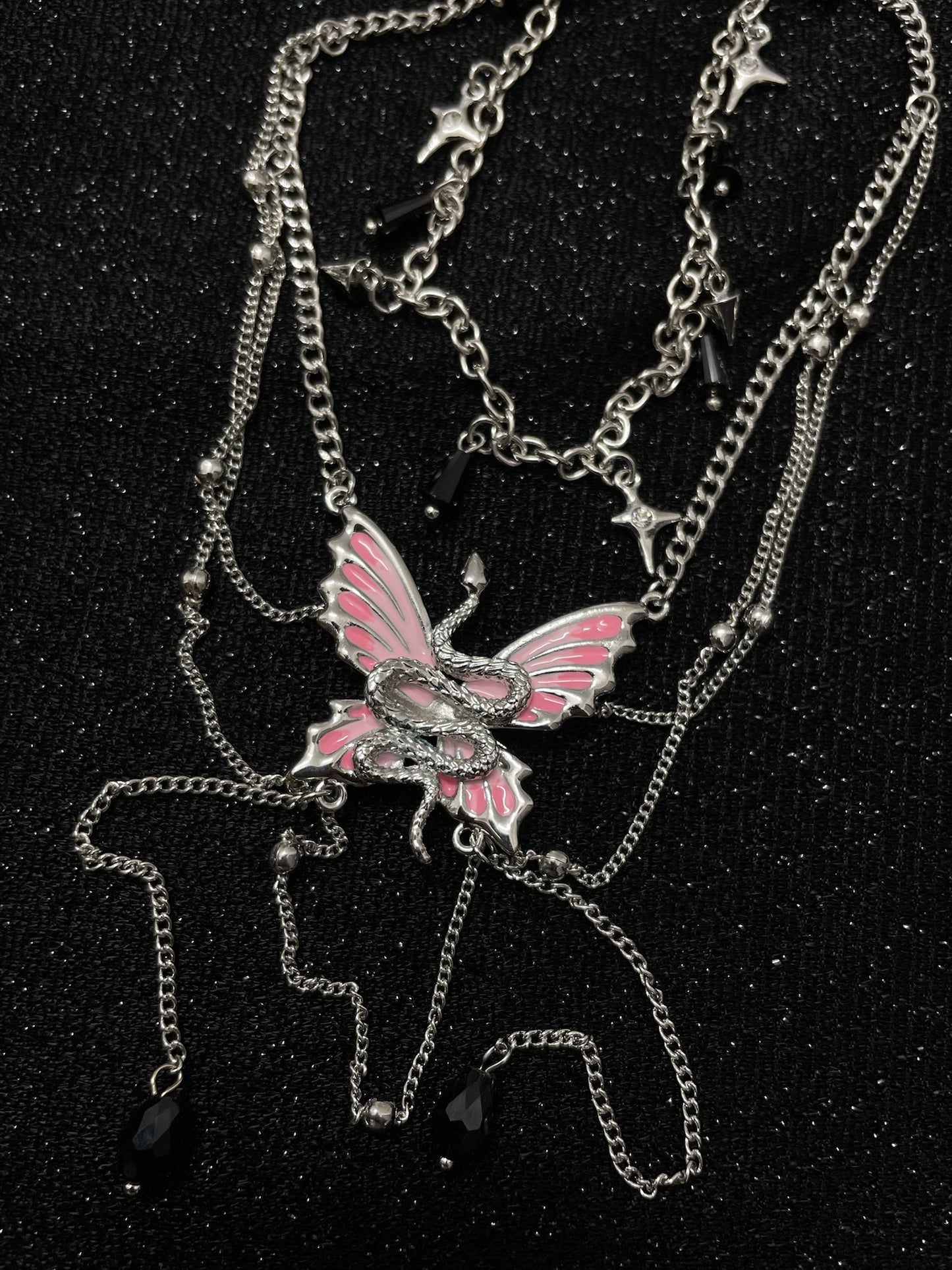 ASLOP TREASURE Pink Butterfly & Snake Necklace – detail photo 10