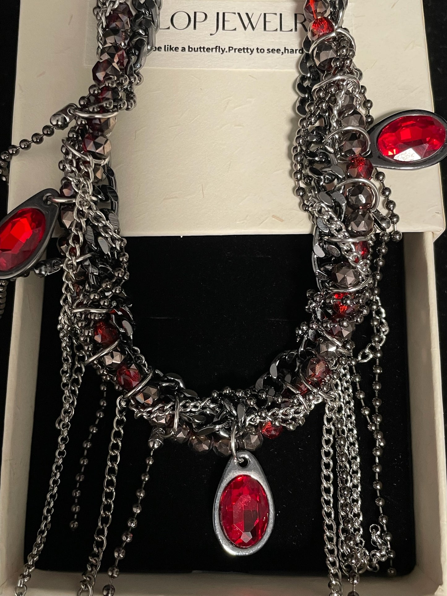 ASLOP TREASURE Gothic Red Gem Layered Necklace – product photo