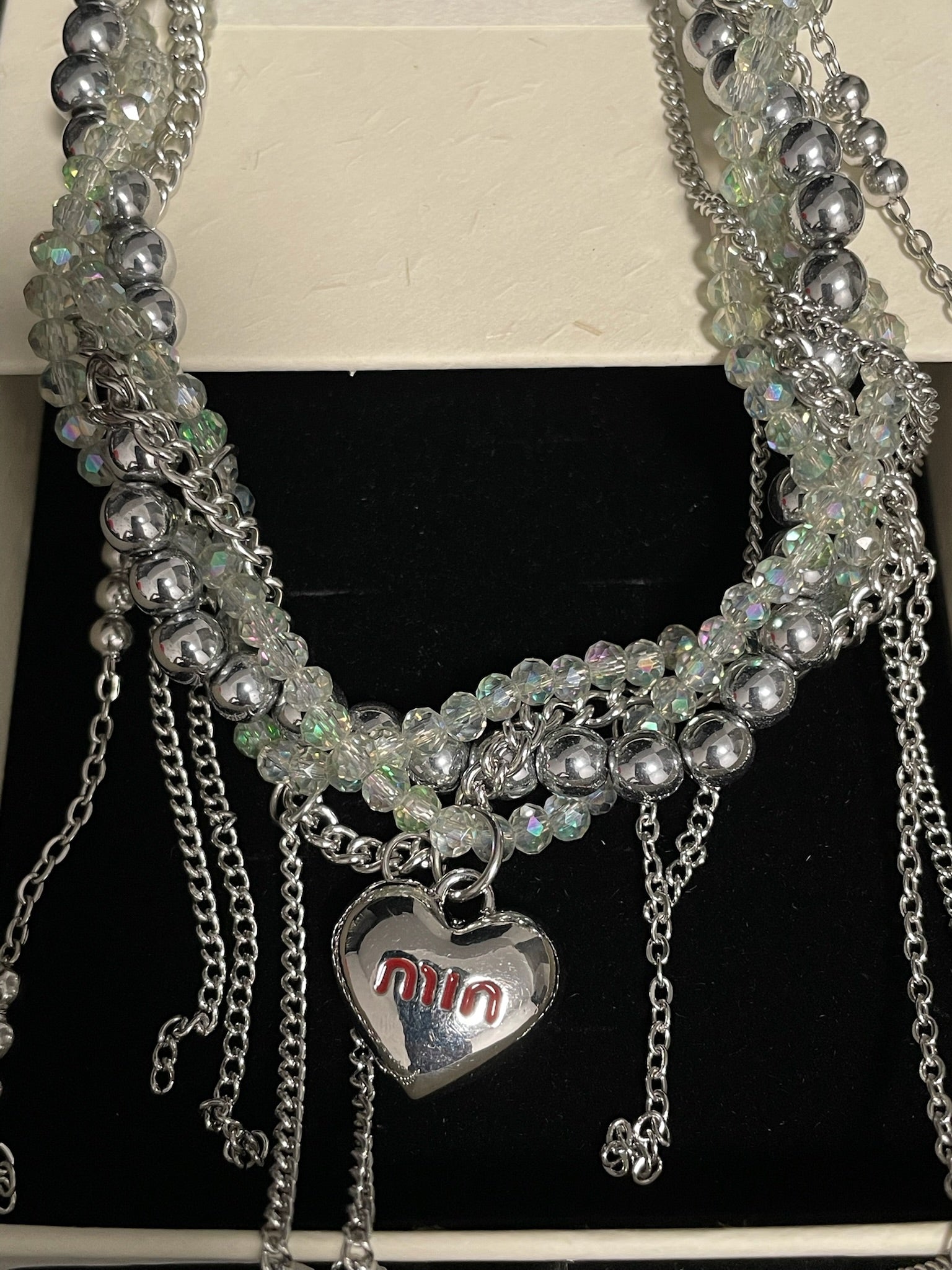 ASLOP TREASURE Crystal Beaded Heart Necklace – detail photo 7