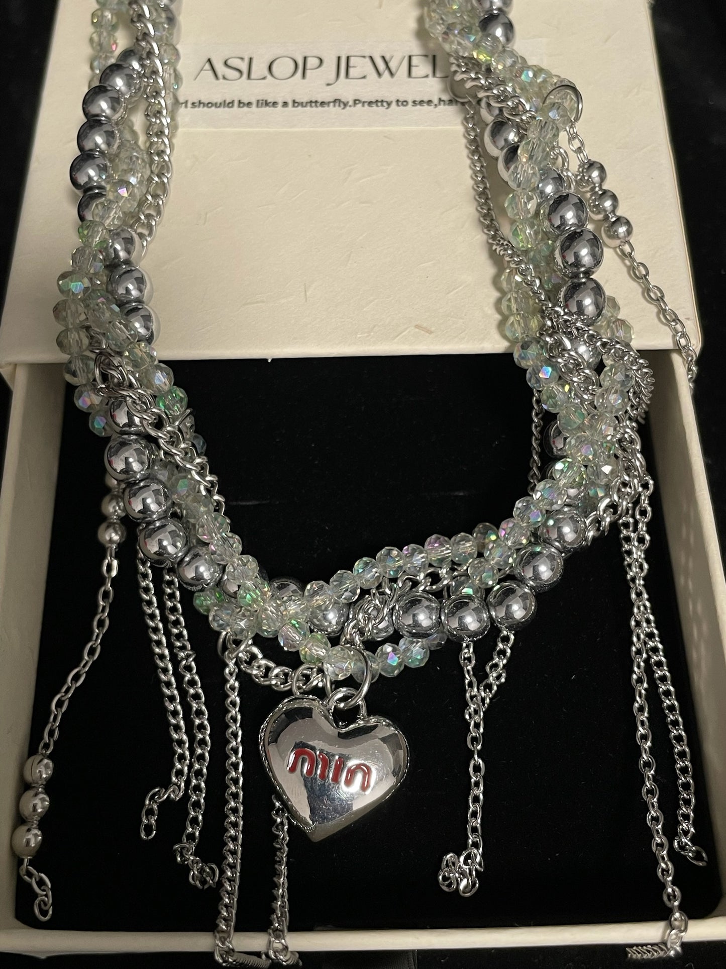 ASLOP TREASURE Crystal Beaded Heart Necklace – detail photo 5
