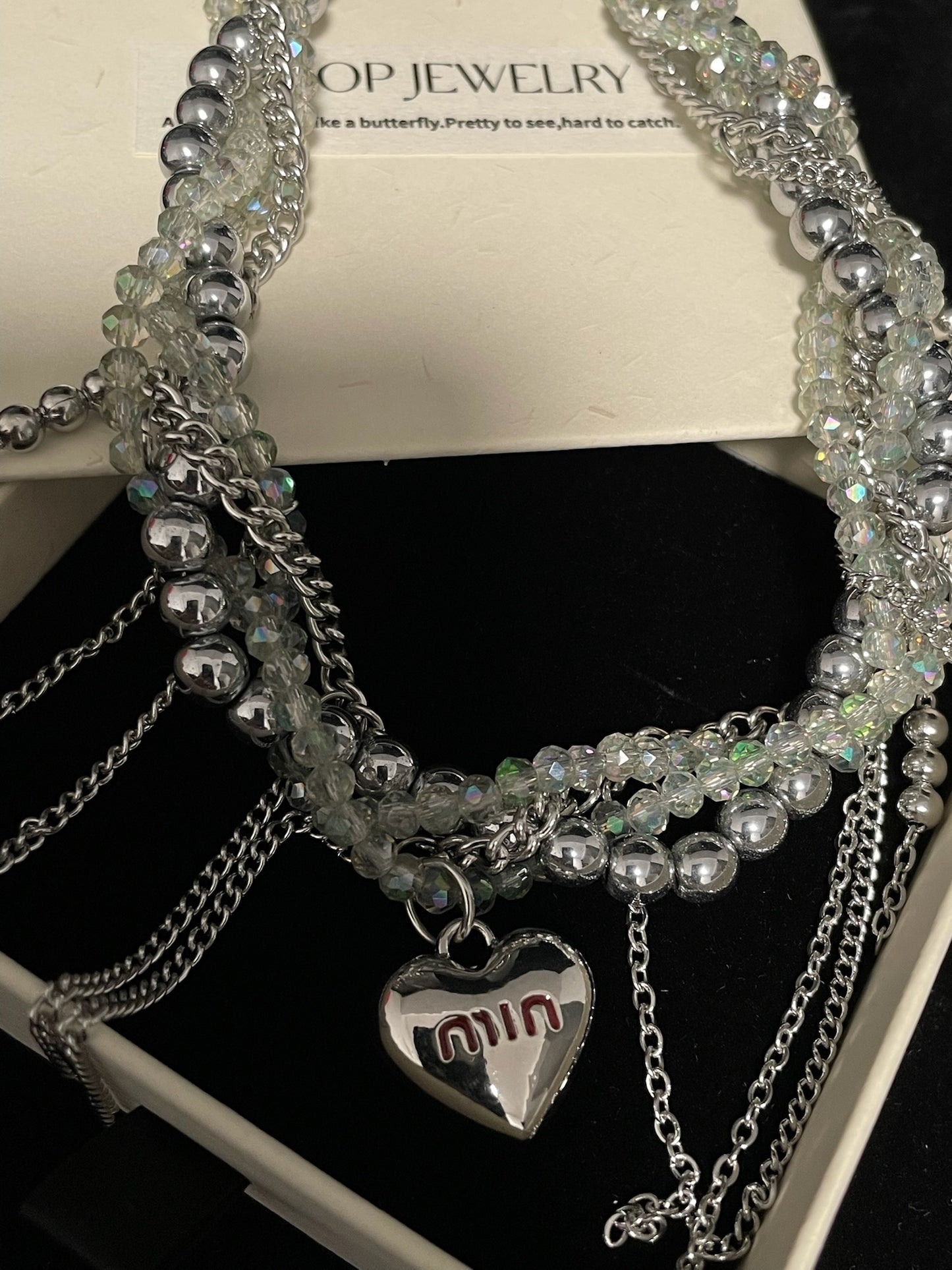 ASLOP TREASURE Crystal Beaded Heart Necklace – detail photo 8