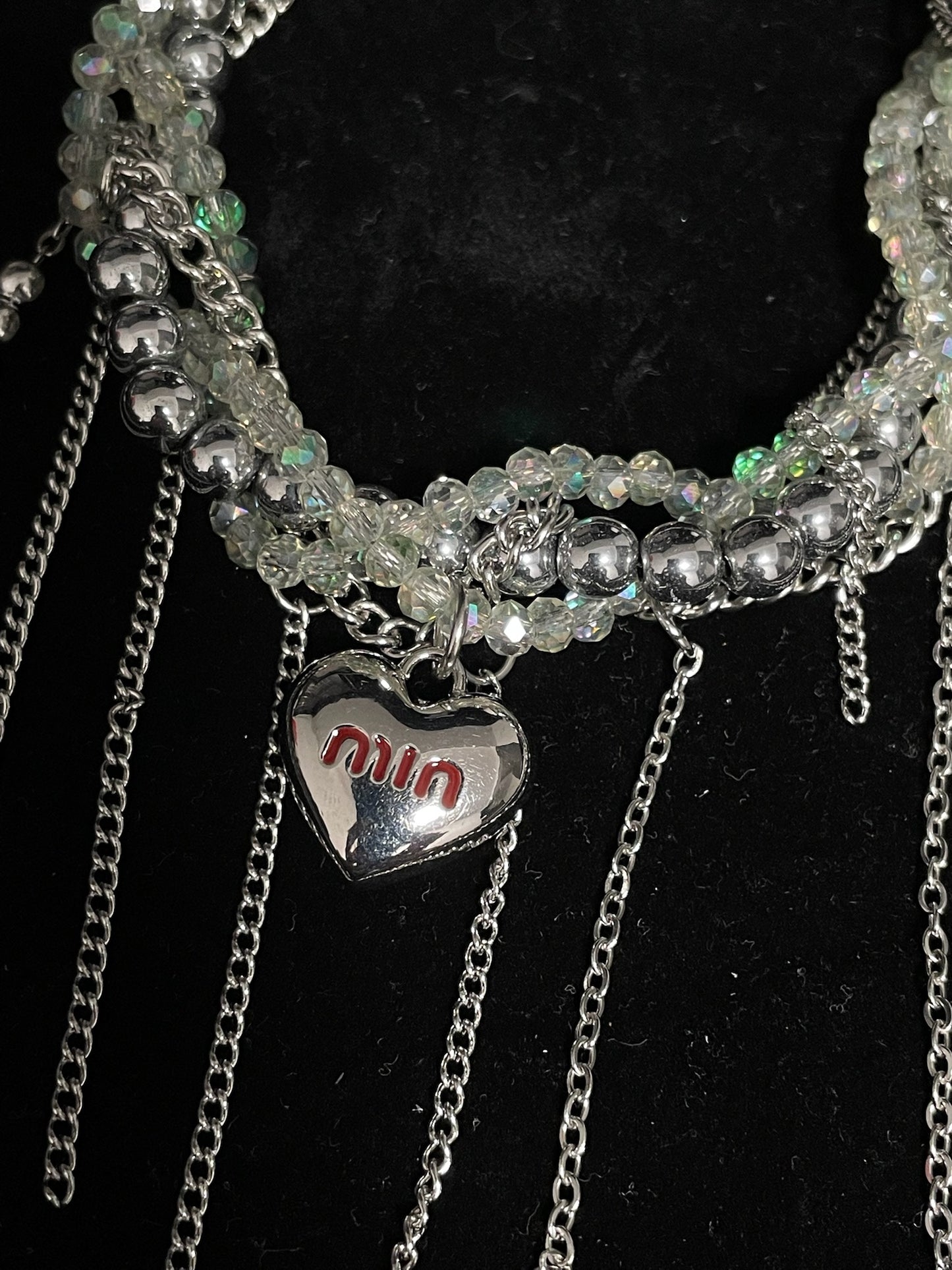 ASLOP TREASURE Crystal Beaded Heart Necklace – detail photo 2