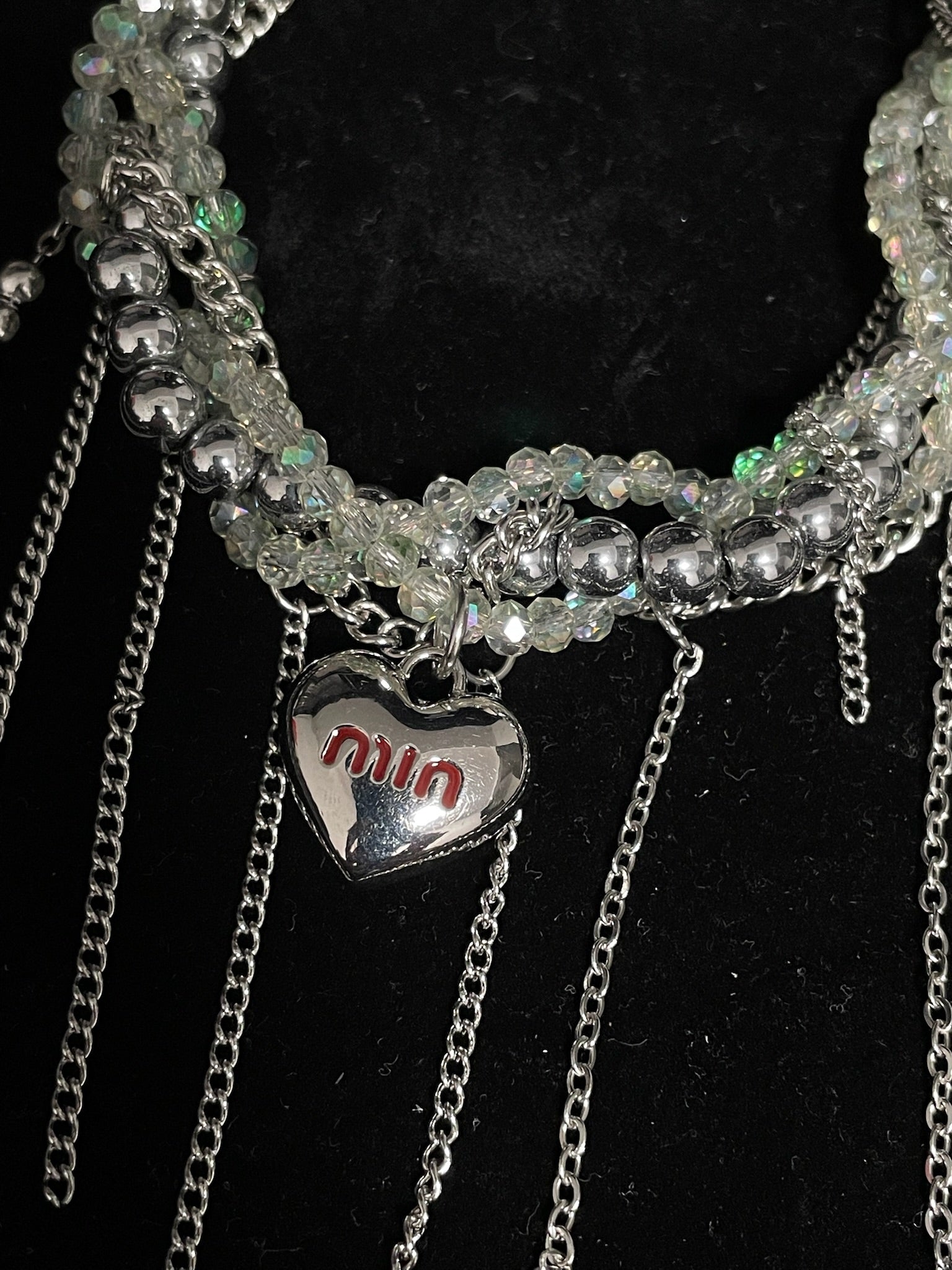 ASLOP TREASURE Crystal Beaded Heart Necklace – detail photo 2