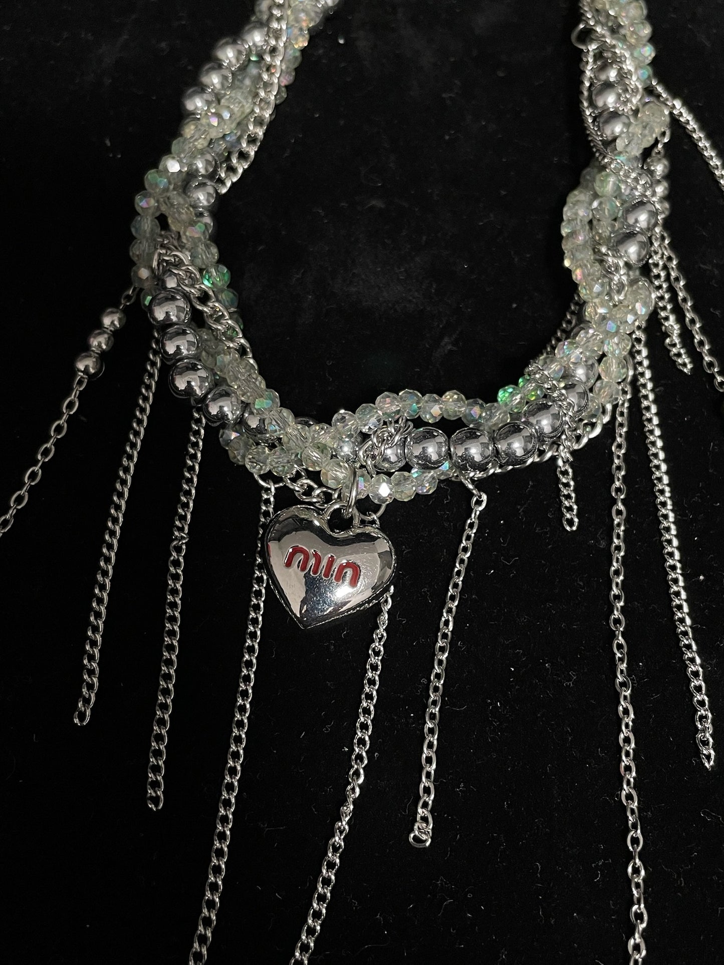 ASLOP TREASURE Crystal Beaded Heart Necklace – detail photo 4