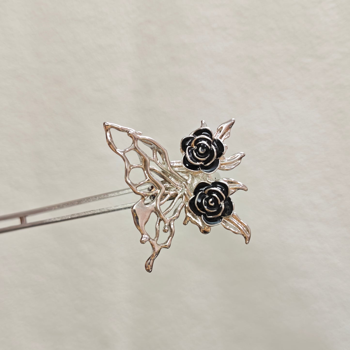 black rose butterfly ring dark alternative jewelry