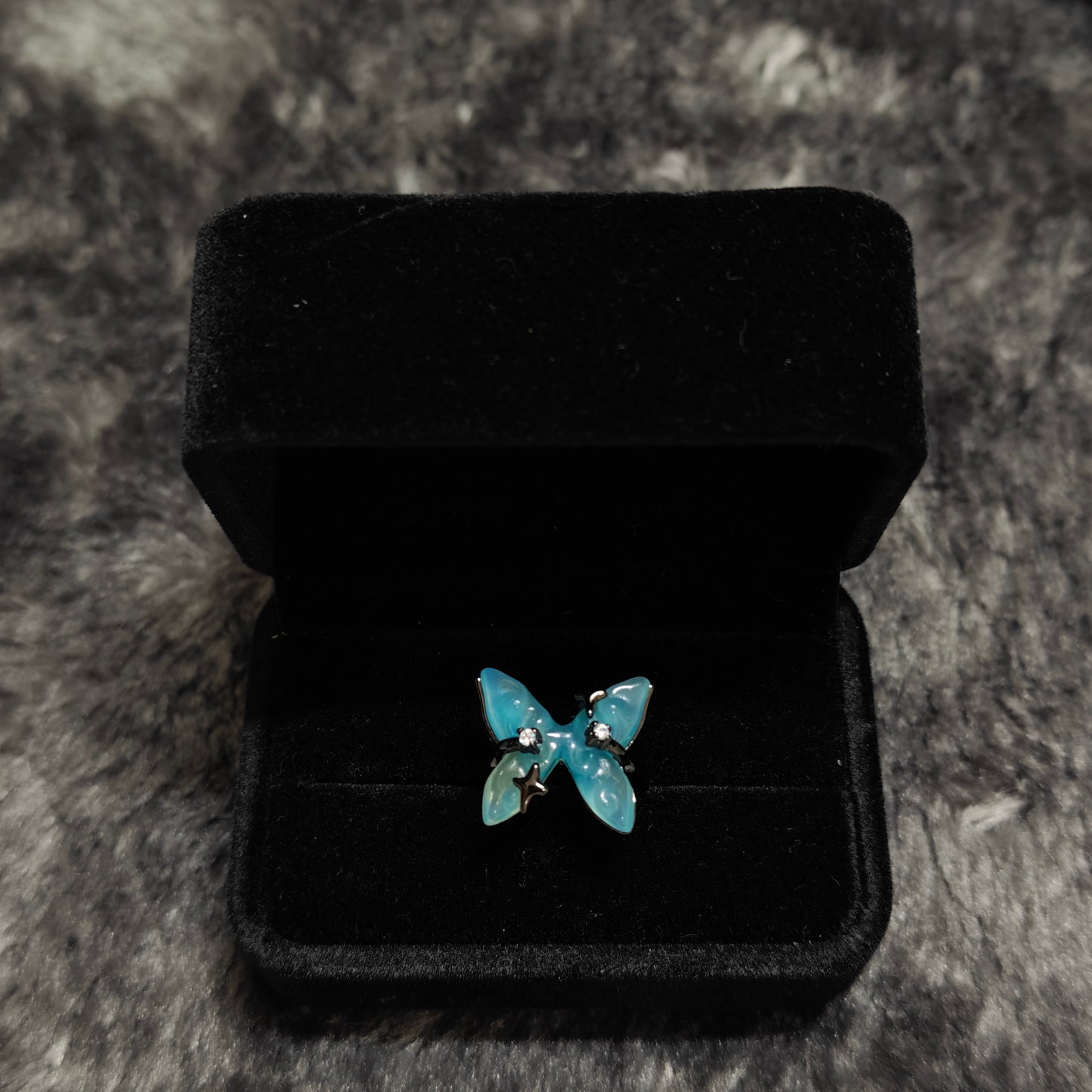 blue butterfly ring gothic dark aesthetic jewelry