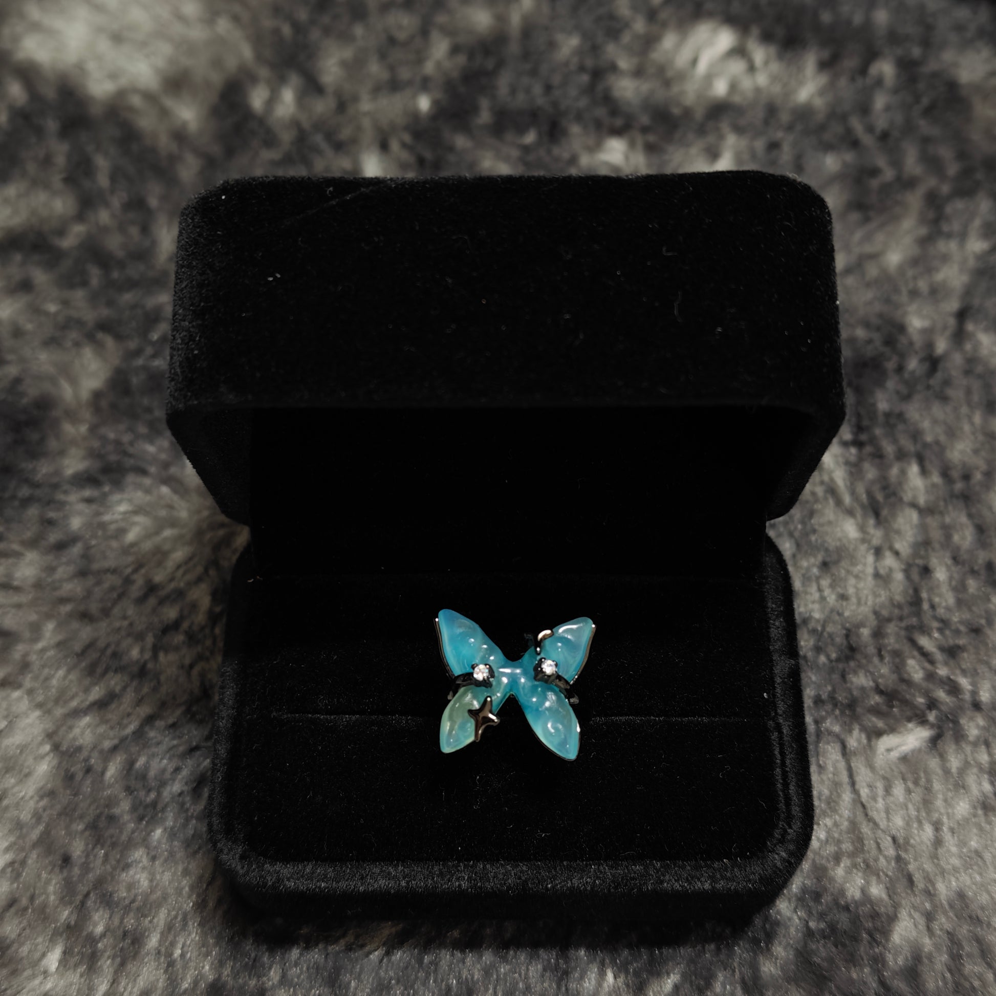 blue butterfly ring gothic dark aesthetic jewelry