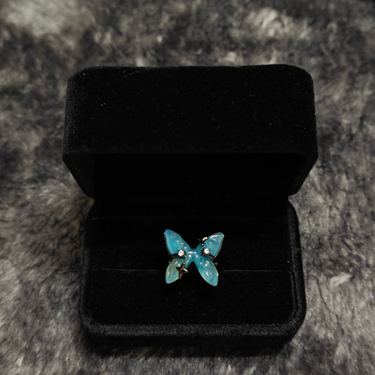 blue butterfly ring gothic dark aesthetic jewelry
