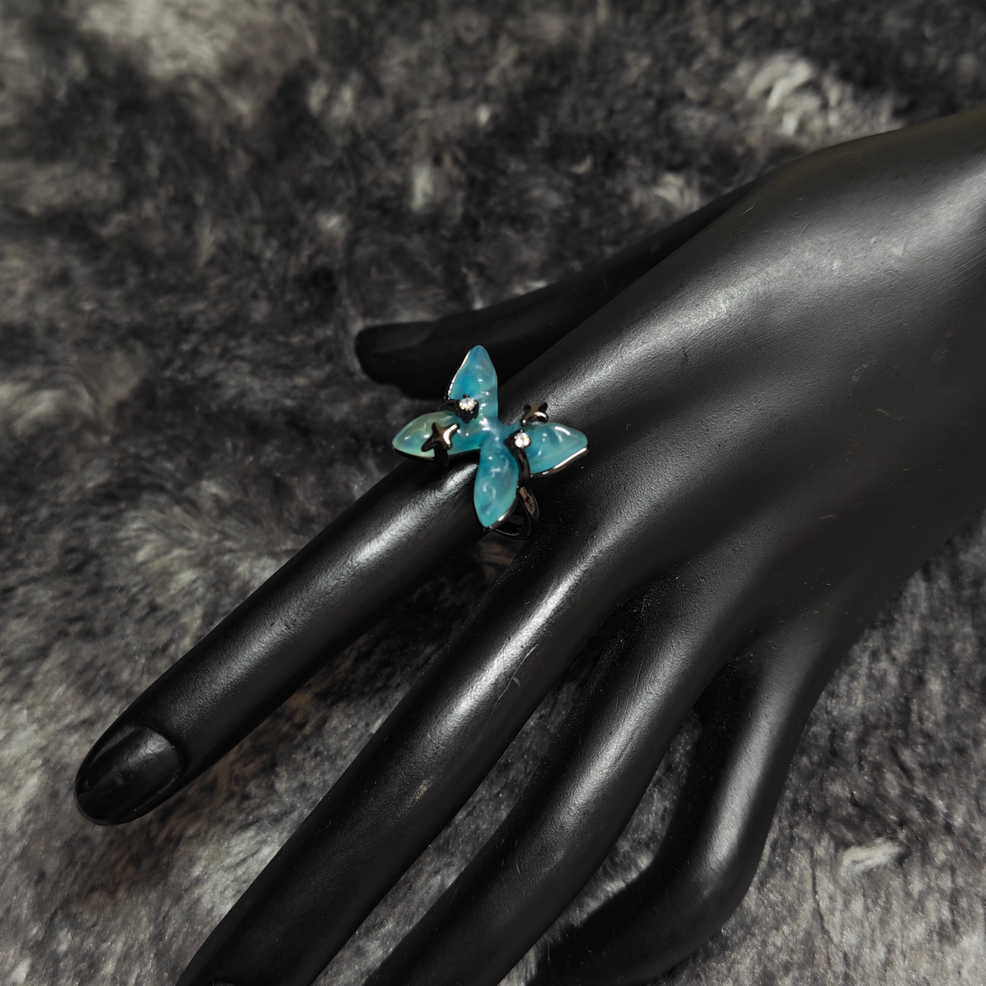 blue butterfly ring dark fairycore aesthetic