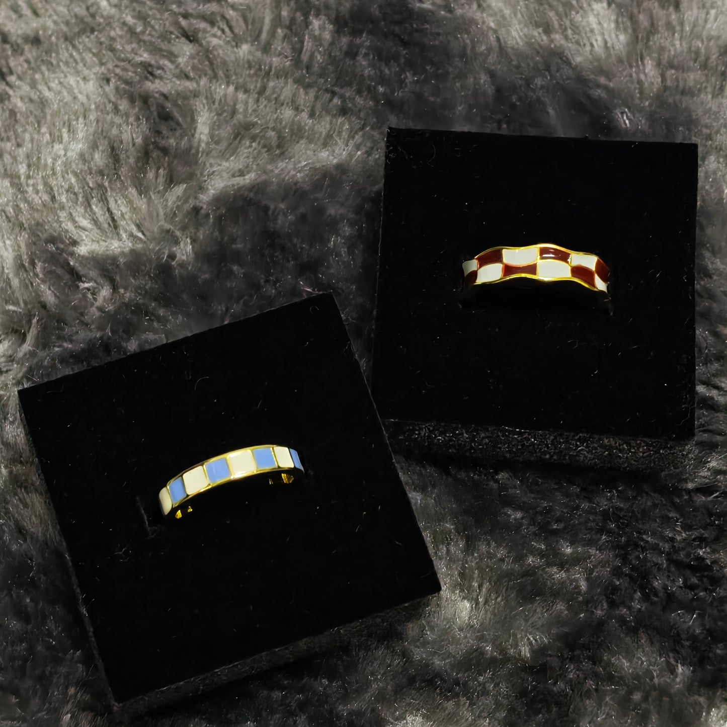 gold checkerboard ring set y2k retro style