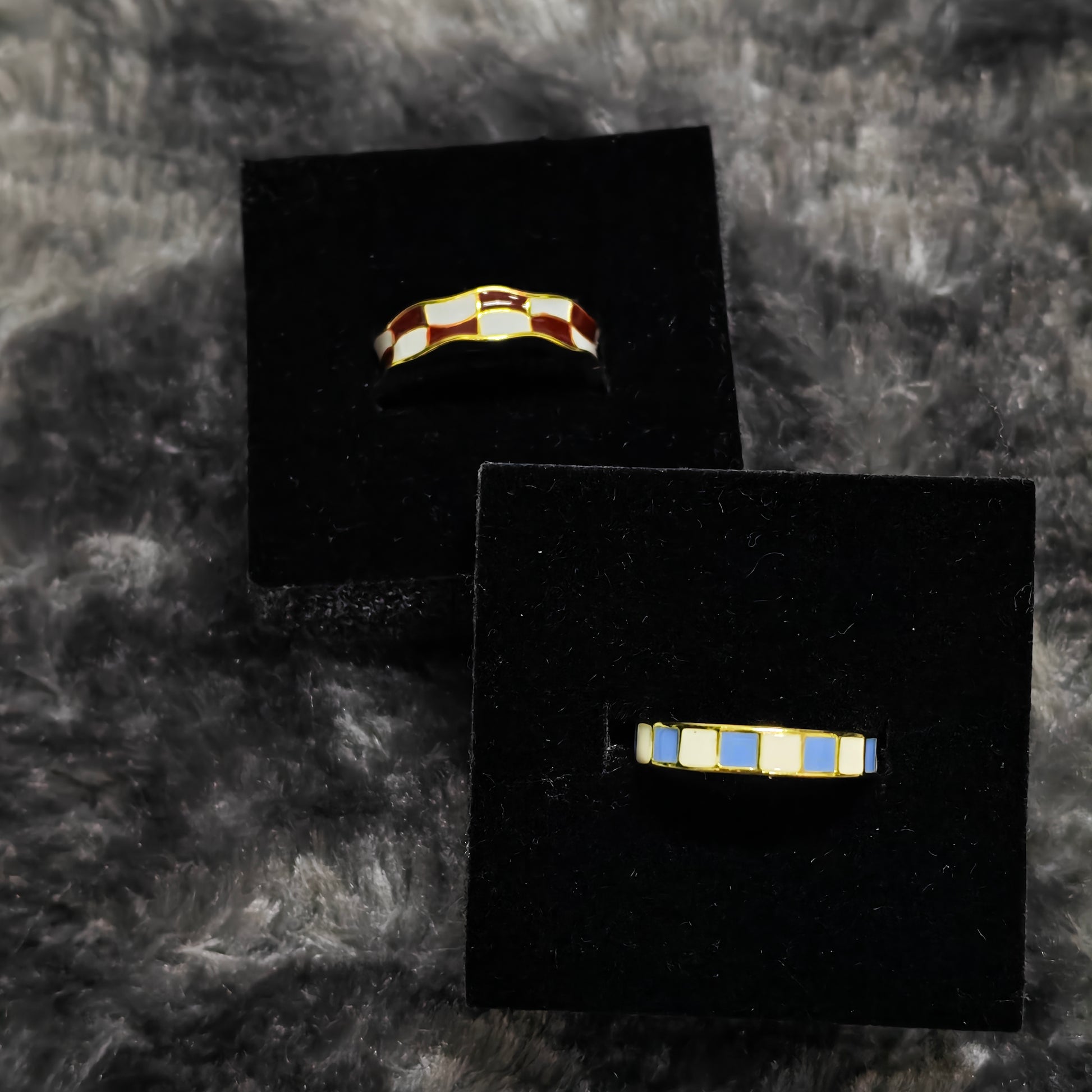 checkered ring duo colorblock aesthetic