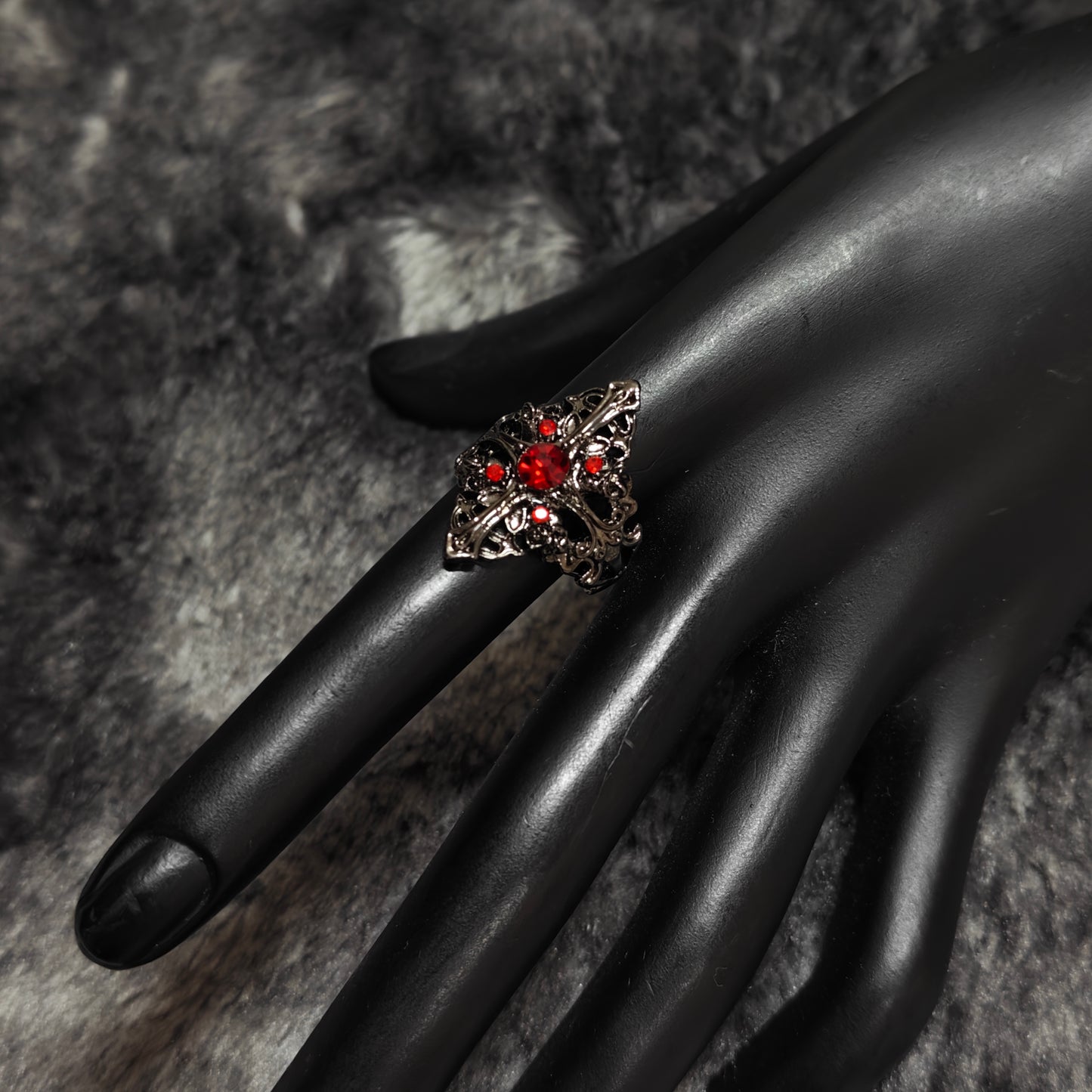 cross ring red gemstone alternative style