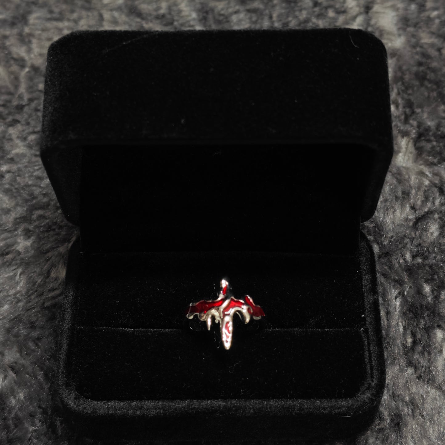 Silver flaming cross pinky ring dark aesthetic