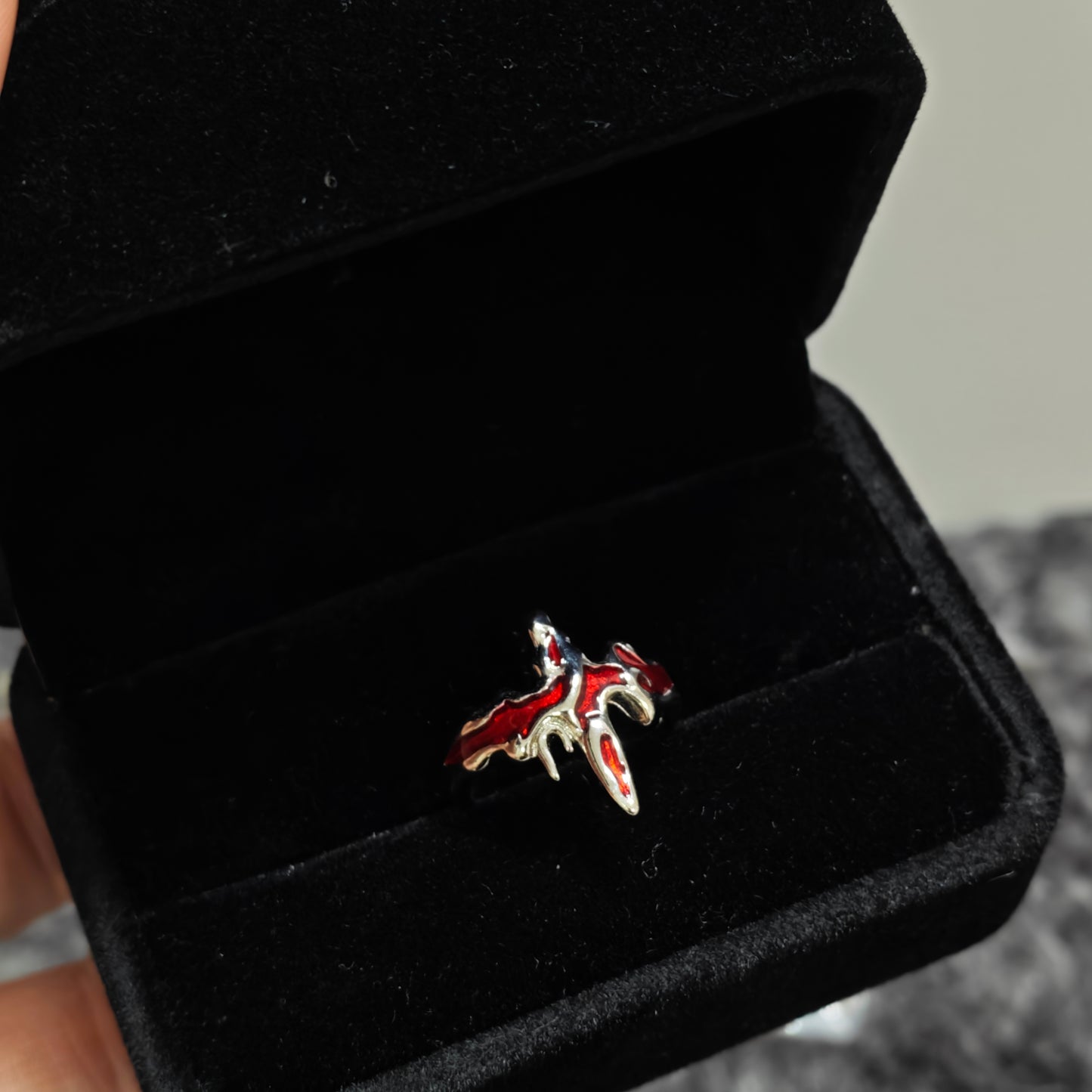 Red enamel cross ring adjustable full view