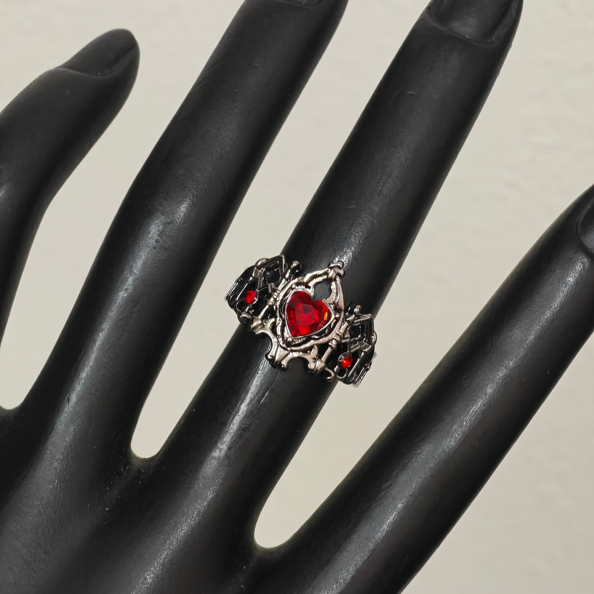 Dark aesthetic heart ring gunmetal crown design