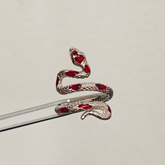Red enamel snake ring full view