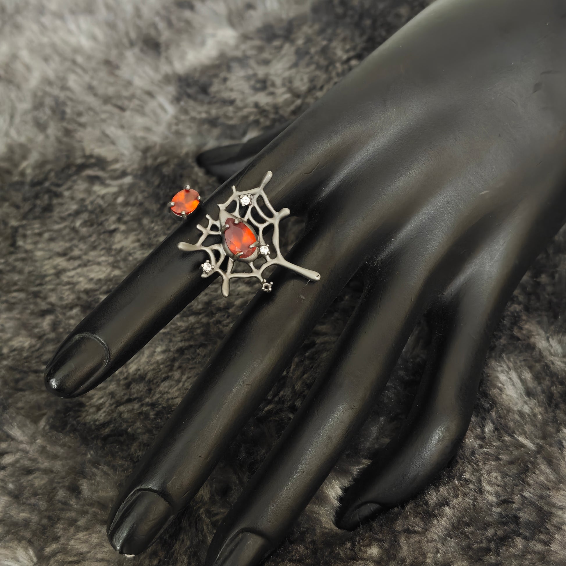 Dark gothic adjustable ring spider web design