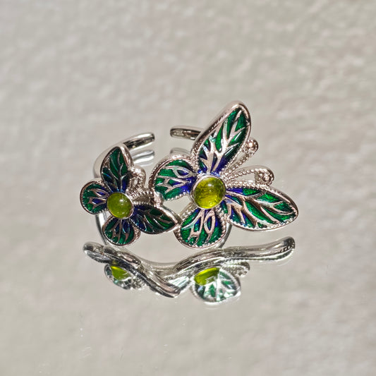 green blue butterfly ring silver filigree detail