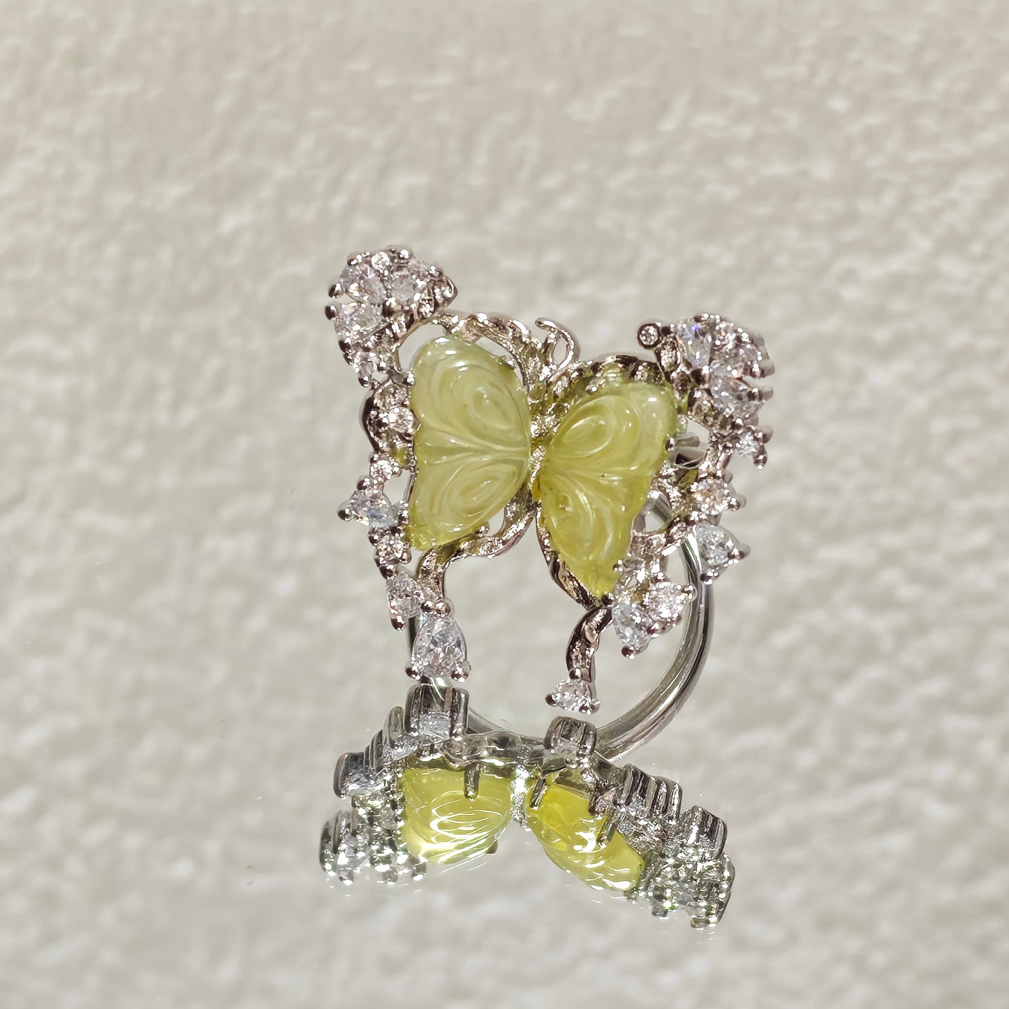 Silver zircon butterfly ring 