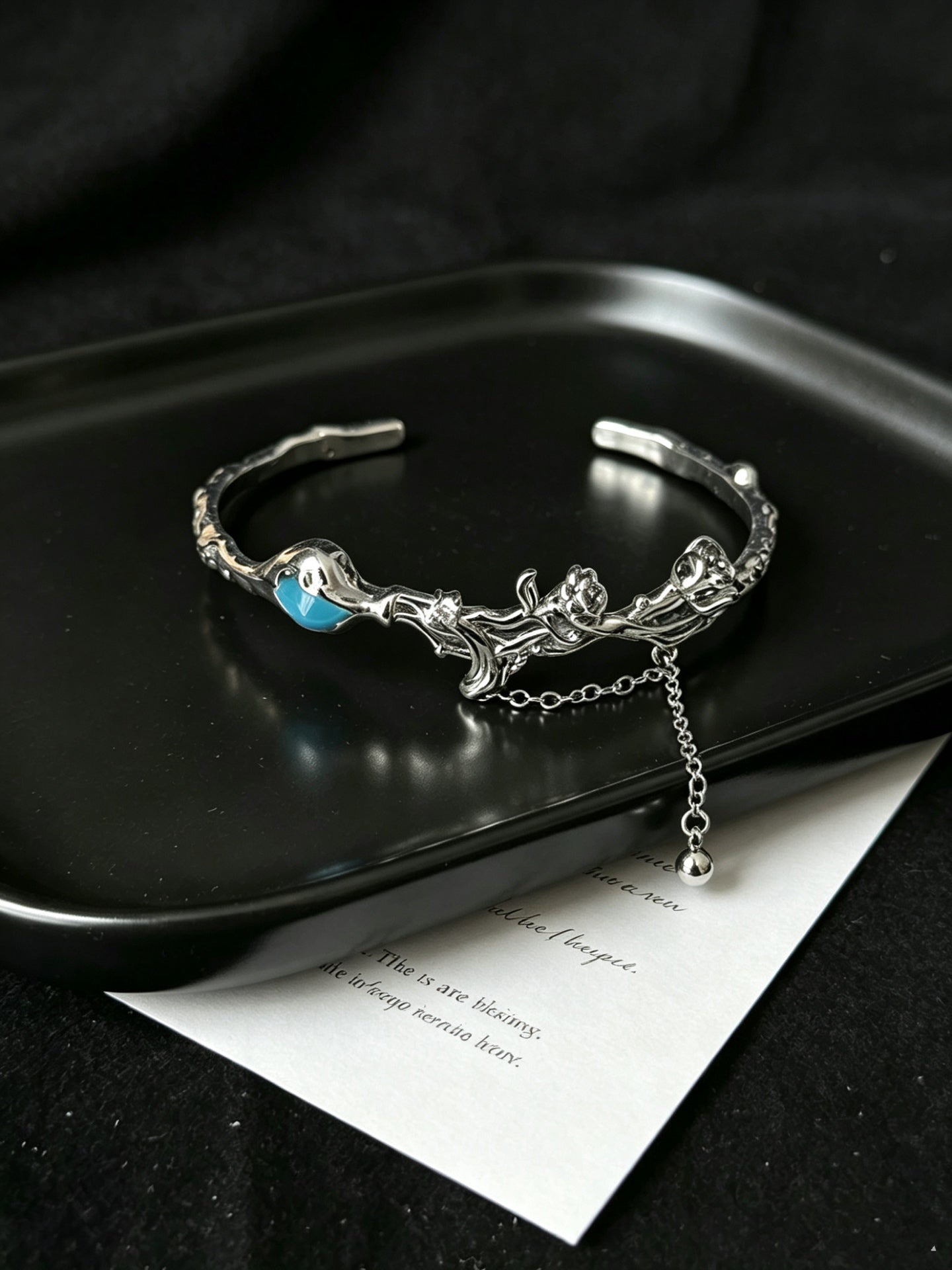 ASLOP TREASURE Thorn Rose Cuff Bracelet with Blue Enamel Drop – product photo