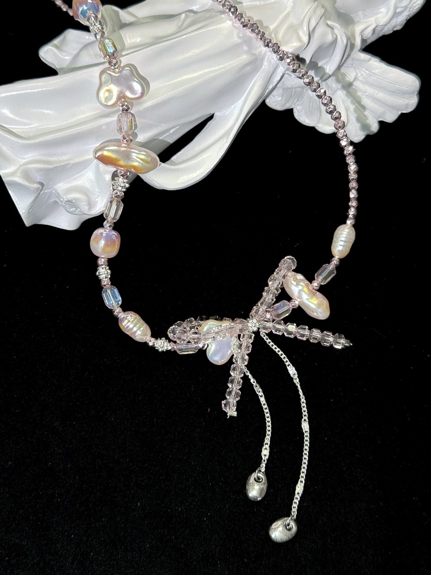 ASLOP TREASURE Pink Crystal Bow Necklace – product photo