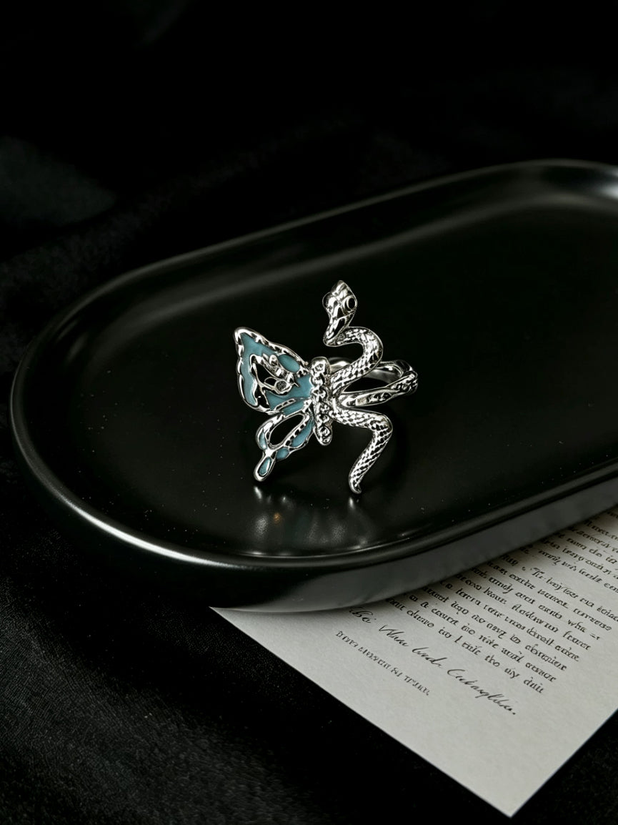 ASLOP TREASURE Blue Snake & Butterfly Ring – product photo