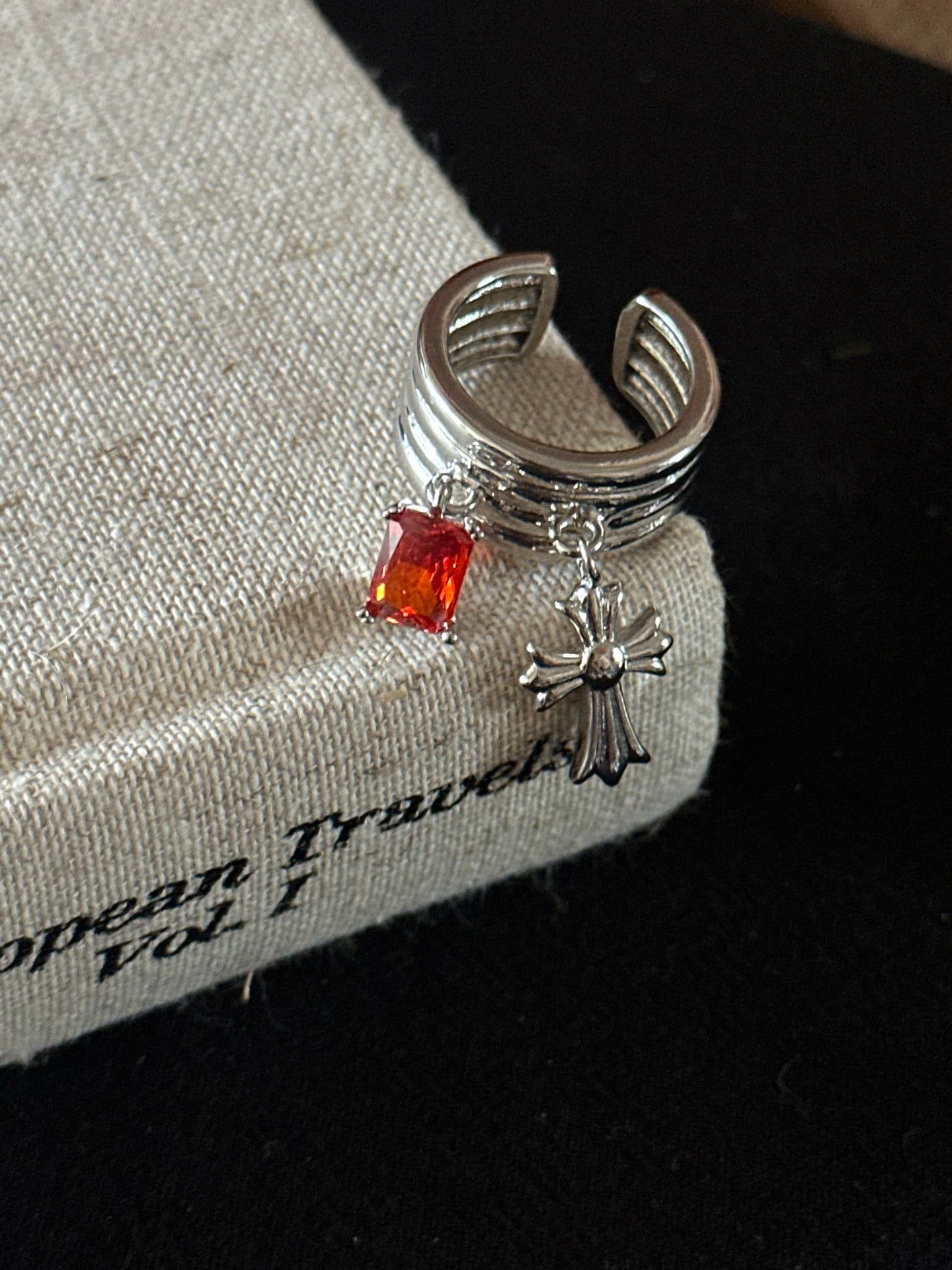 ASLOP TREASURE Cross Charm Cuff Ring – ring product photo