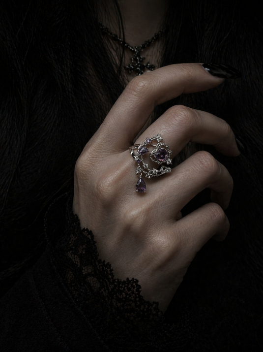 ASLOP TREASURE Purple Moon & Heart Ring – detail photo 3