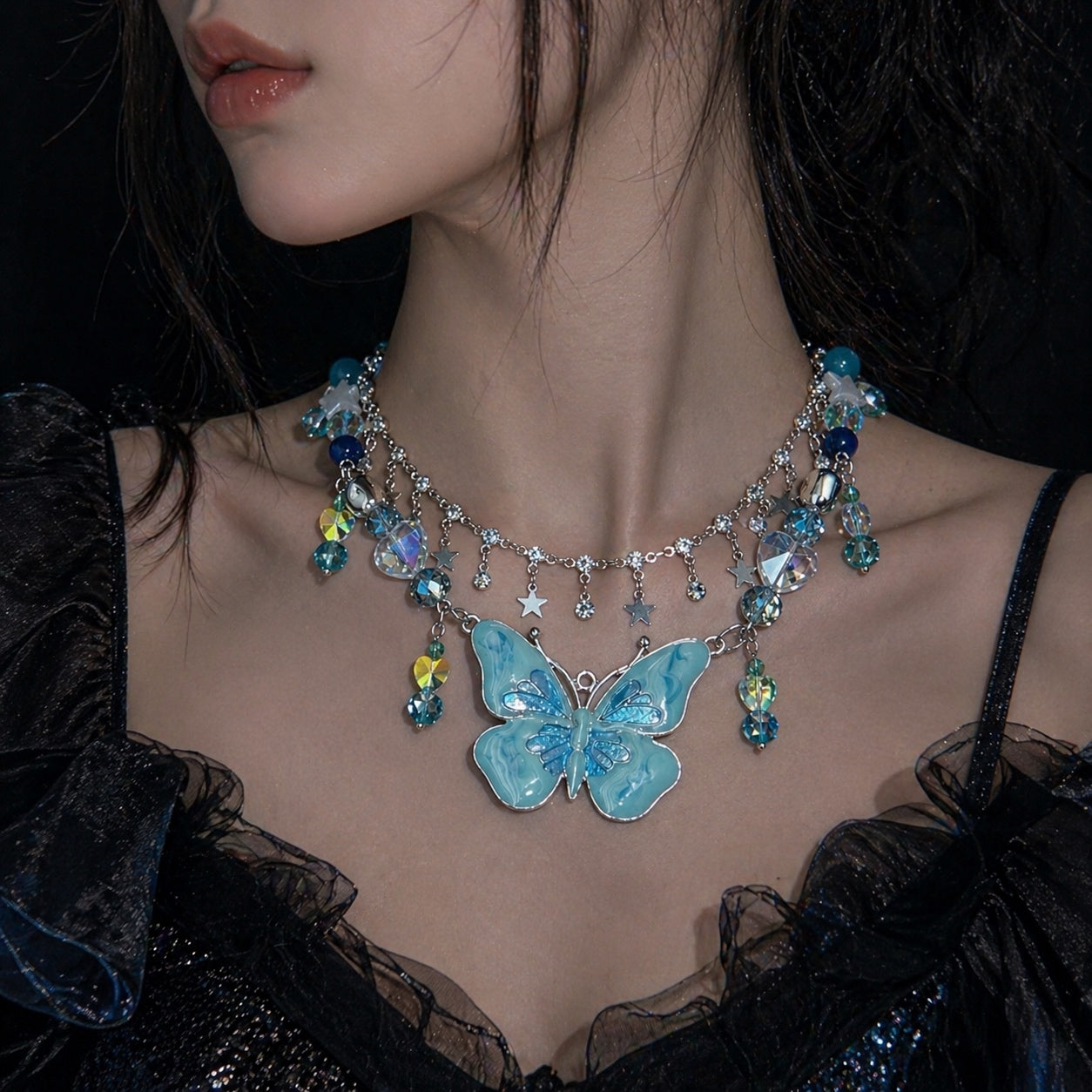 ASLOP TREASURE Blue Butterfly Beaded Necklace – detail photo 6