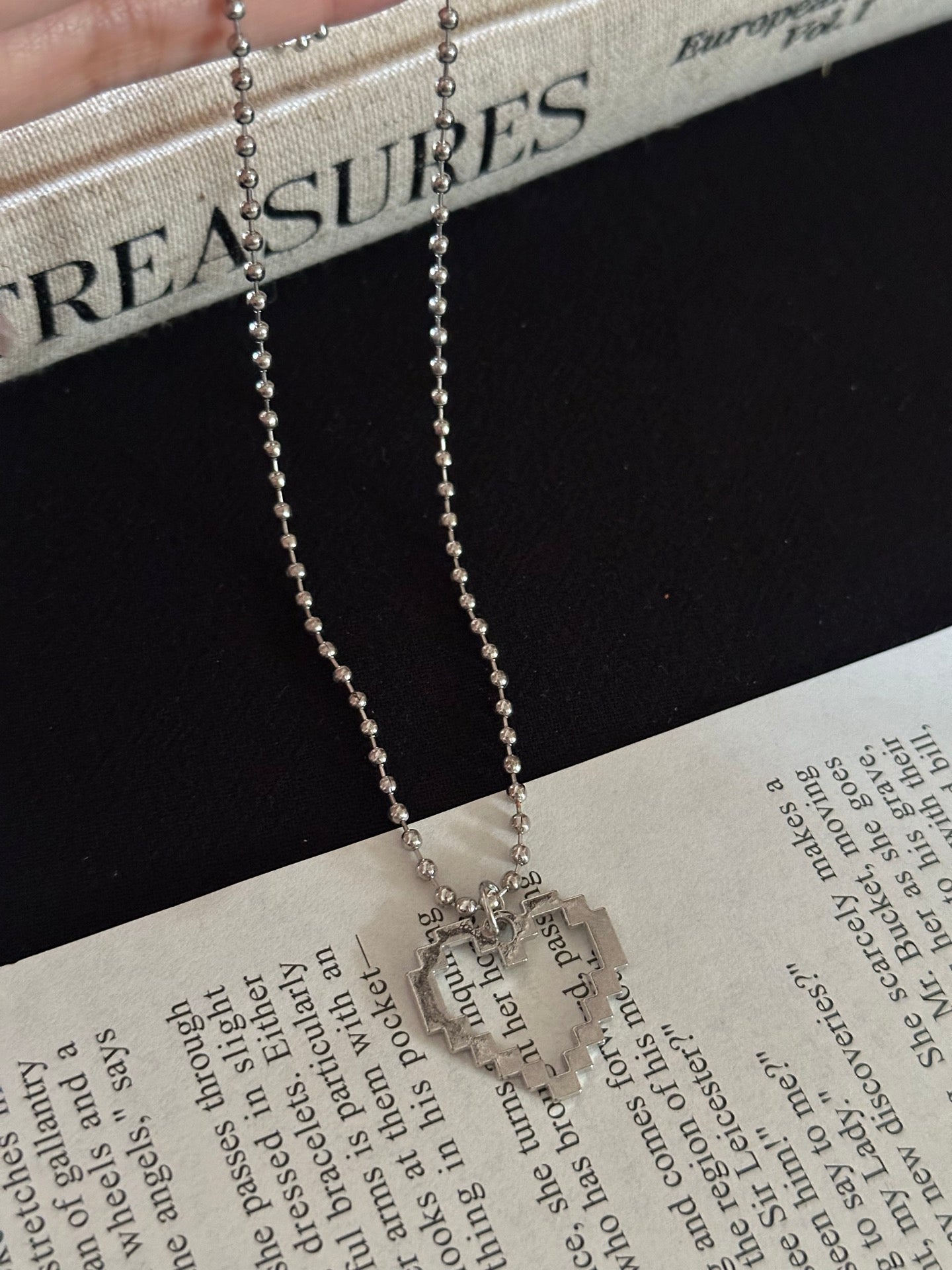 ASLOP TREASURE Layered Cross & Pixel Heart Necklace – additional necklace product photo